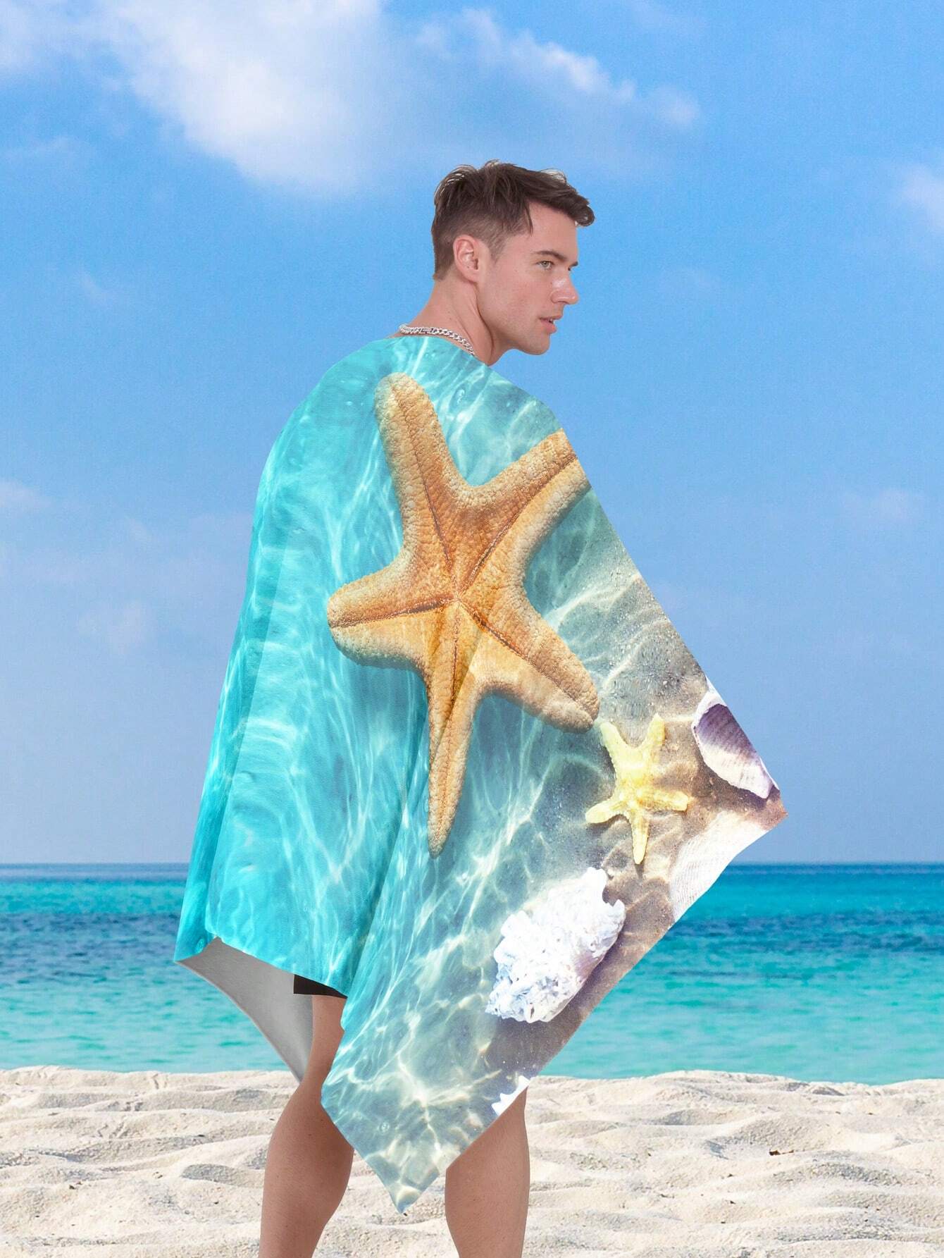 1pc Ultrafine Fiber Beach Towel Starfish Beach Summer Holiday Quick-Drying Bath Towel Absorbent Bath Towel Suitable For Adults, Children, Travel, Summer, Sports, Swimming, Swimming Pool, Yoga, Camping, Ultrafine Fiber Reactive Printed Beach Towel