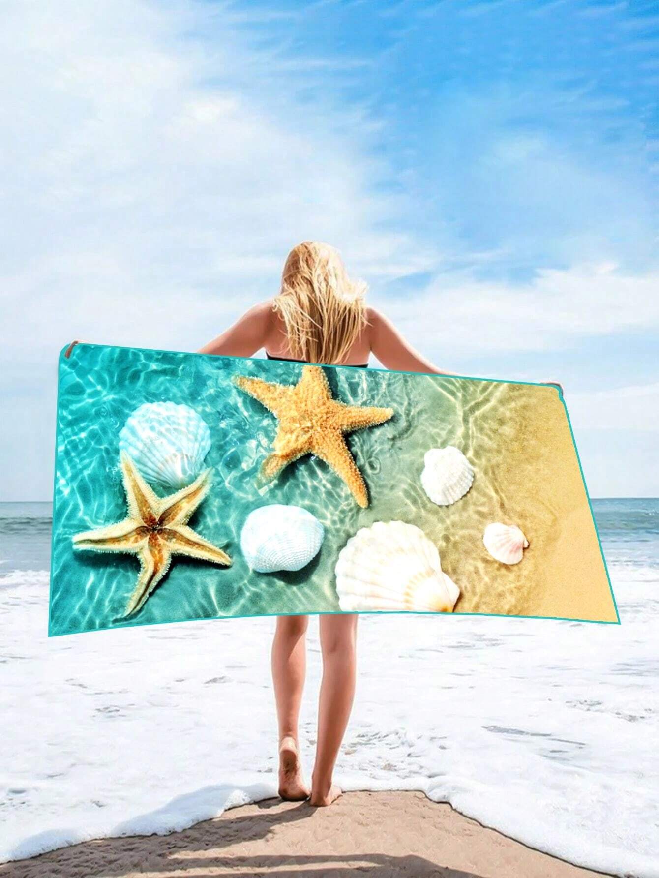 1pc Ultrafine Fiber Beach Towel Starfish Beach Summer Holiday Quick-Drying Bath Towel Absorbent Bath Towel Suitable For Adults, Children, Travel, Summer, Sports, Swimming, Swimming Pool, Yoga, Camping, Ultrafine Fiber Reactive Printed Beach Towel