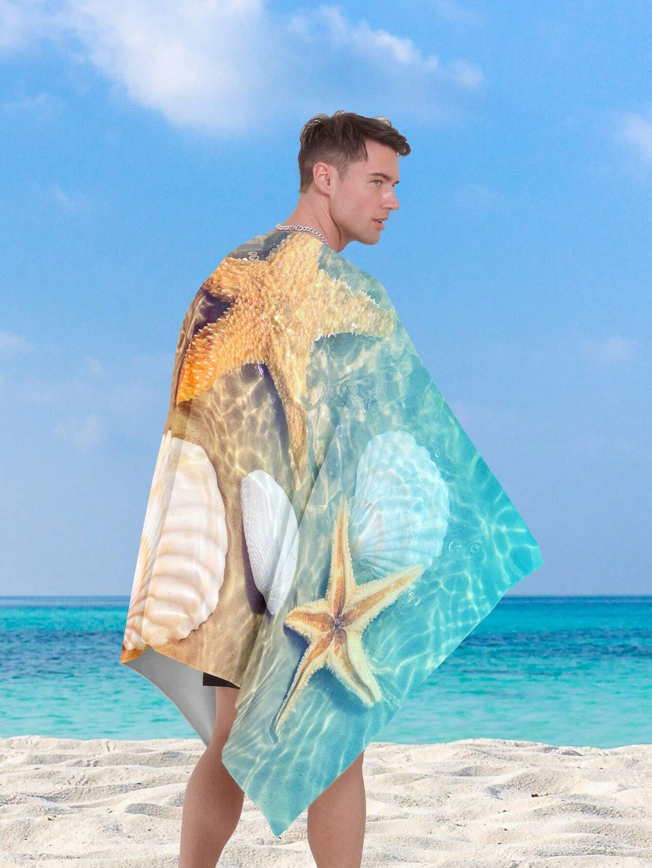 1pc Ultrafine Fiber Beach Towel Starfish Beach Summer Holiday Quick-Drying Bath Towel Absorbent Bath Towel Suitable For Adults, Children, Travel, Summer, Sports, Swimming, Swimming Pool, Yoga, Camping, Ultrafine Fiber Reactive Printed Beach Towel