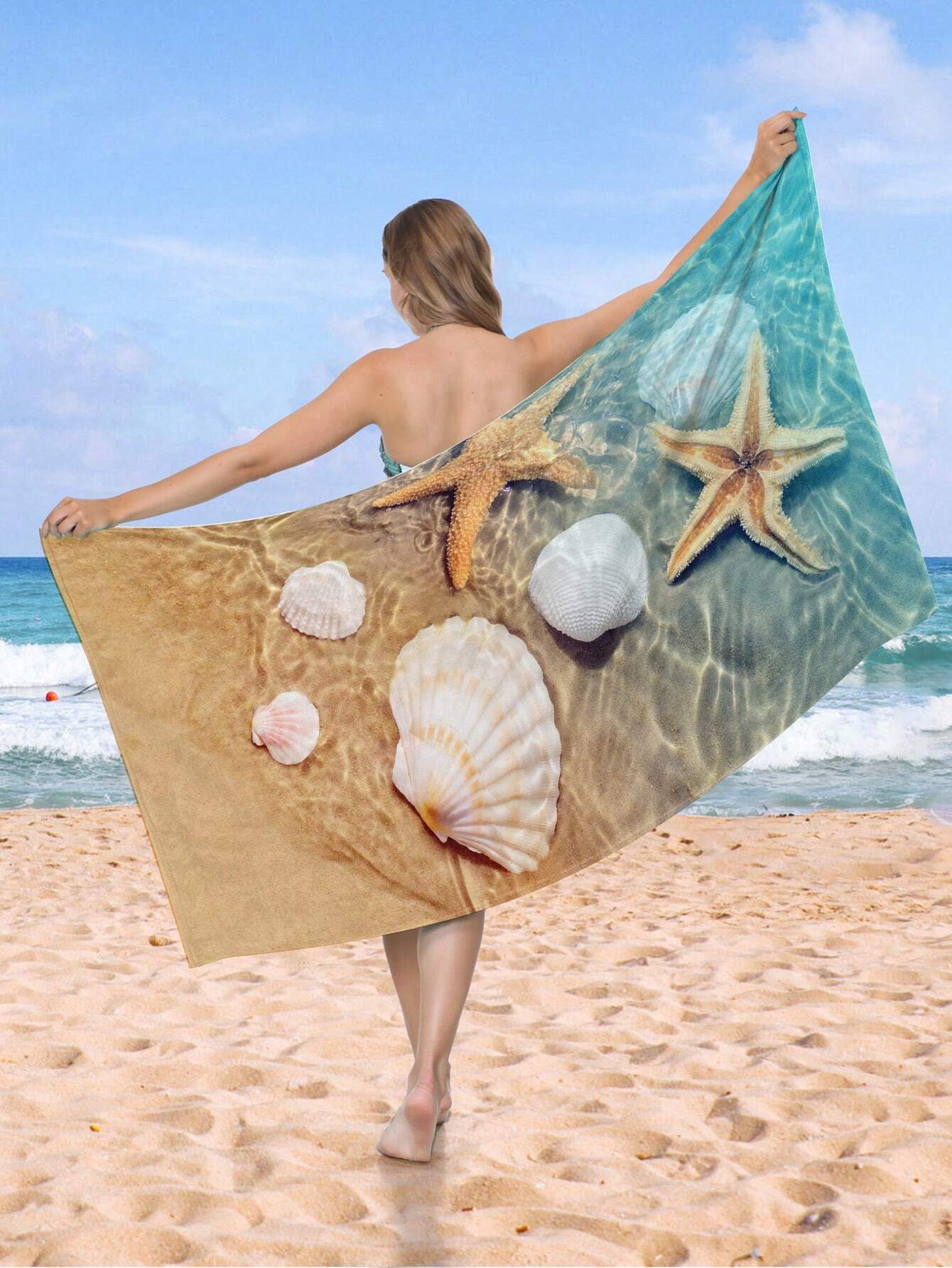 1pc Ultrafine Fiber Beach Towel Starfish Beach Summer Holiday Quick-Drying Bath Towel Absorbent Bath Towel Suitable For Adults, Children, Travel, Summer, Sports, Swimming, Swimming Pool, Yoga, Camping, Ultrafine Fiber Reactive Printed Beach Towel