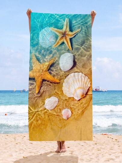 1pc Ultrafine Fiber Beach Towel Starfish Beach Summer Holiday Quick-Drying Bath Towel Absorbent Bath Towel Suitable For Adults, Children, Travel, Summer, Sports, Swimming, Swimming Pool, Yoga, Camping, Ultrafine Fiber Reactive Printed Beach Towel