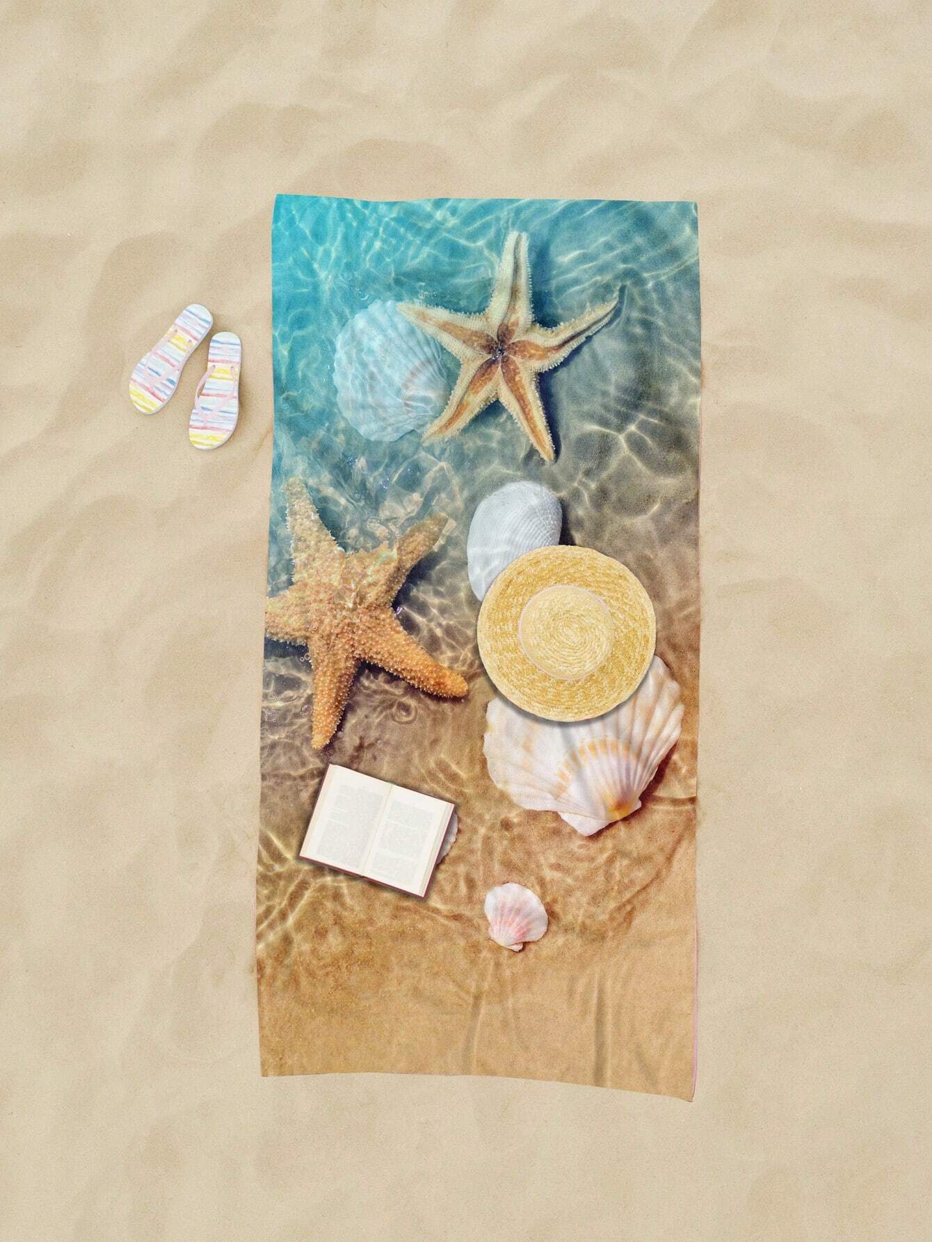 1pc Ultrafine Fiber Beach Towel Starfish Beach Summer Holiday Quick-Drying Bath Towel Absorbent Bath Towel Suitable For Adults, Children, Travel, Summer, Sports, Swimming, Swimming Pool, Yoga, Camping, Ultrafine Fiber Reactive Printed Beach Towel