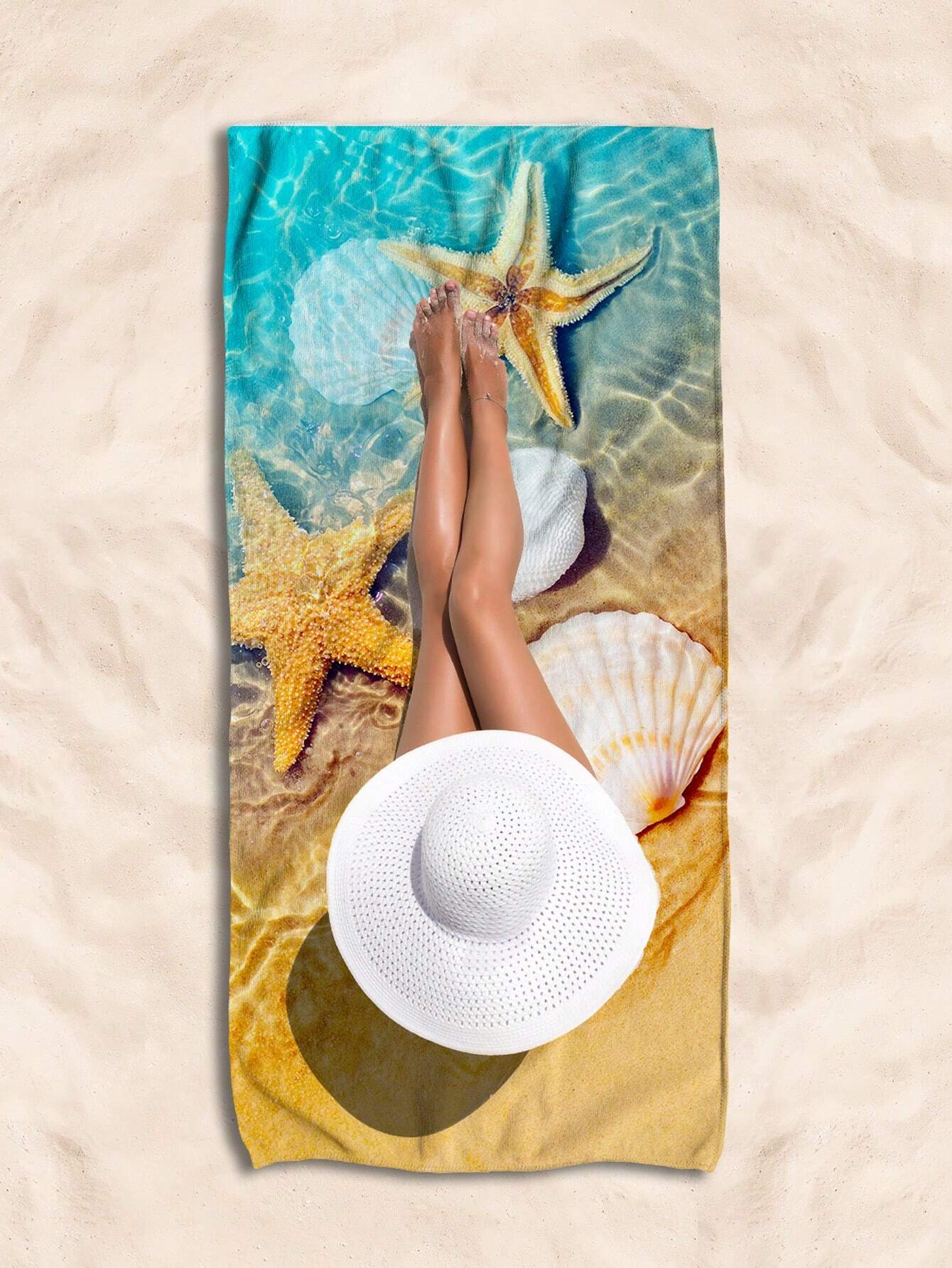 1pc Ultrafine Fiber Beach Towel Starfish Beach Summer Holiday Quick-Drying Bath Towel Absorbent Bath Towel Suitable For Adults, Children, Travel, Summer, Sports, Swimming, Swimming Pool, Yoga, Camping, Ultrafine Fiber Reactive Printed Beach Towel