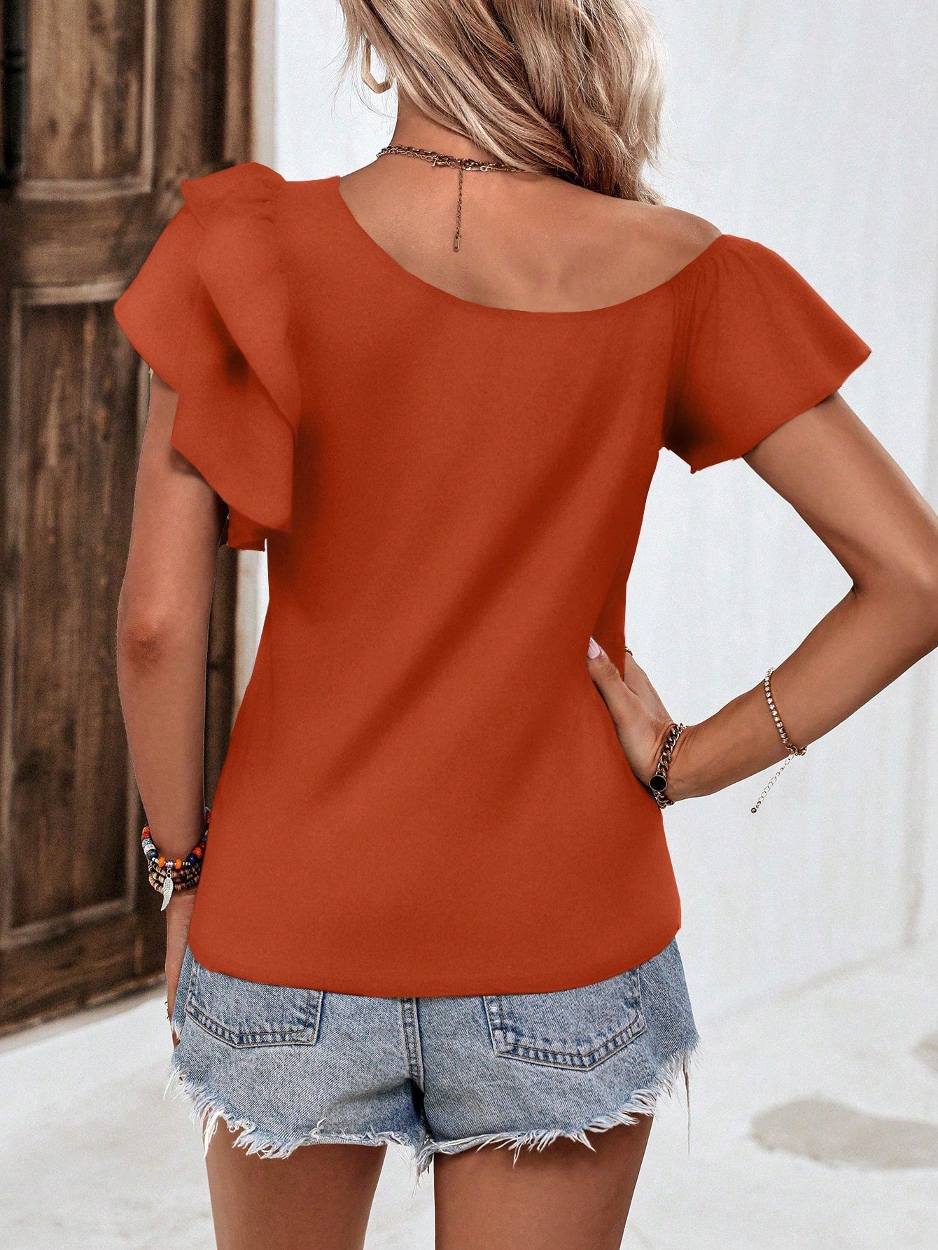 LUNE Summer Casual Ruffle Ruffle Trimmed T-Shirt With Lace Decoration