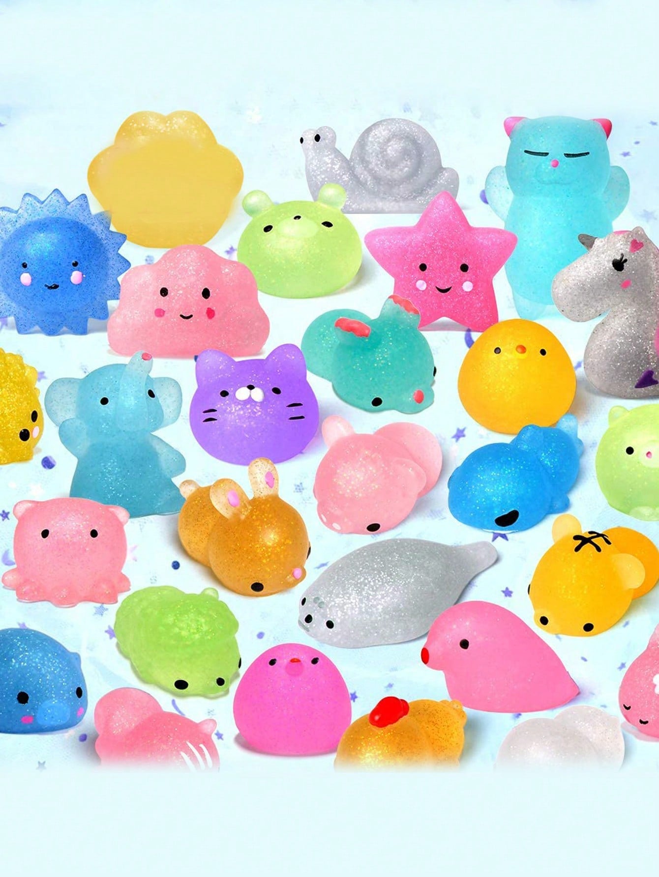 20pcs Random Kawaii Mochi Squishy Toys, Mini Stress Relief Toys Gifts, Holiday Stocking Stuffers Supplies For Adults, Christmas Gift Filler,Christmas