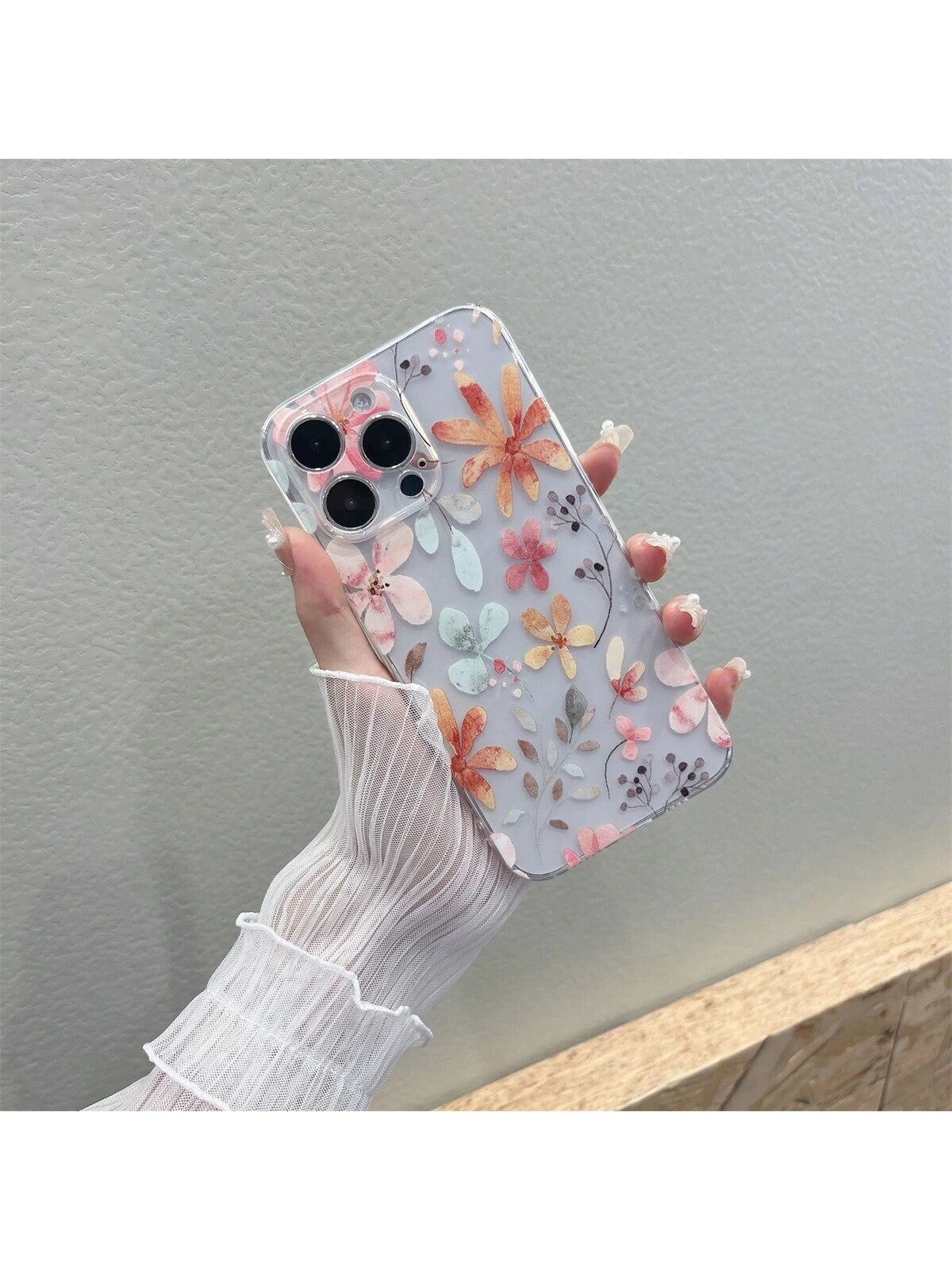 Floral 1pc Transparent TPU Airbag Shockproof Phone Case With Painted Pattern, Compatible With Apple And Samsung Models