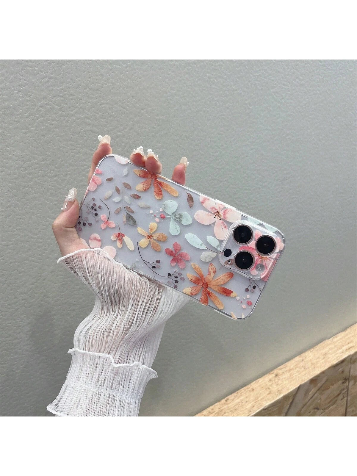 Floral 1pc Transparent TPU Airbag Shockproof Phone Case With Painted Pattern, Compatible With Apple And Samsung Models