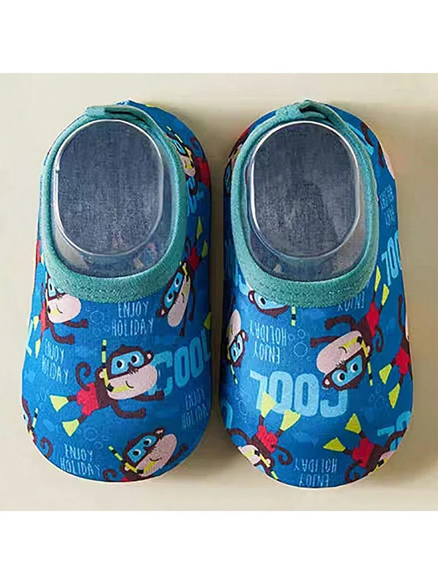 1pair Baby Girls' & Boys' Cartoon Pattern Anti-Slip Soft Sole Indoor Slipper Socks, Spring And Autumn