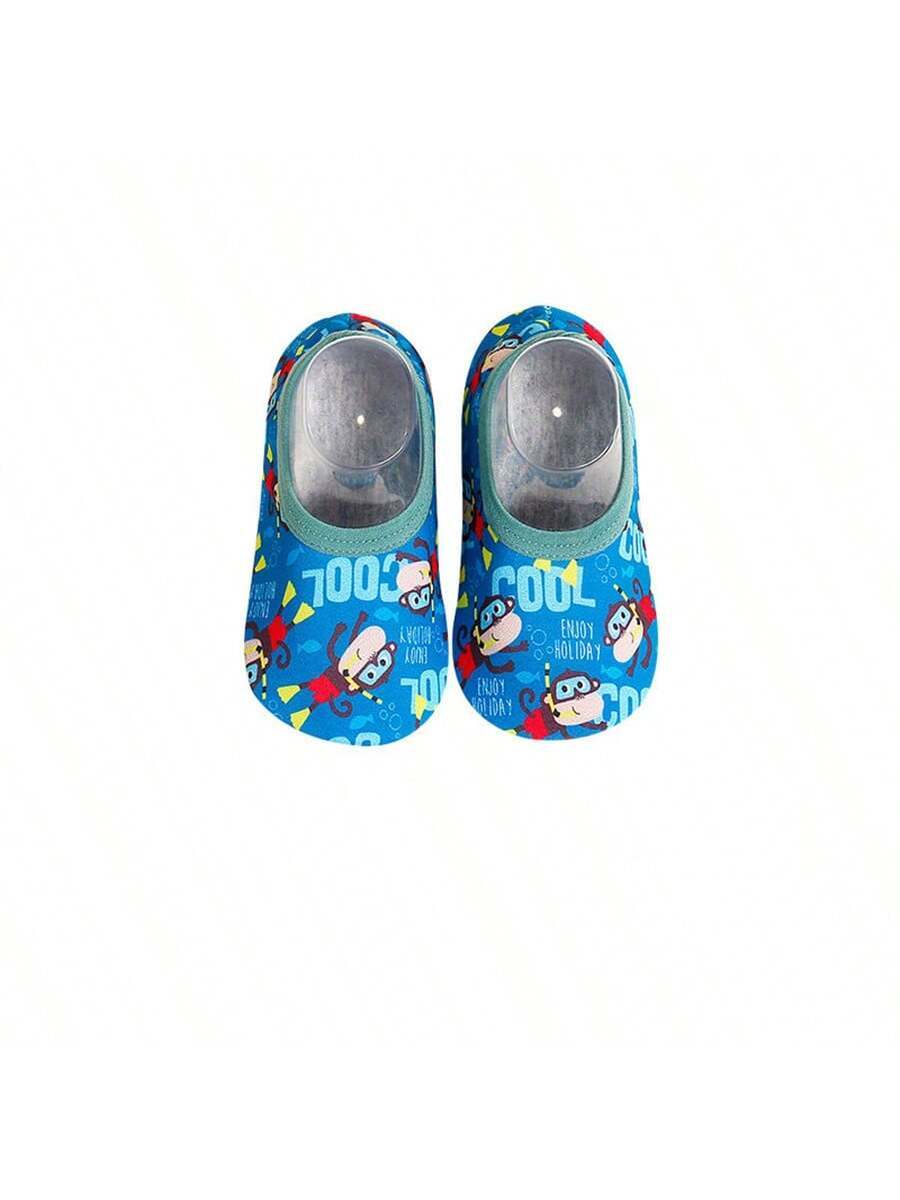 1pair Baby Girls' & Boys' Cartoon Pattern Anti-Slip Soft Sole Indoor Slipper Socks, Spring And Autumn