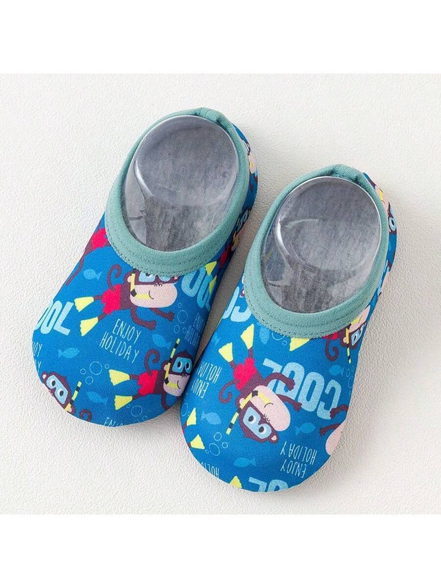 1pair Baby Girls' & Boys' Cartoon Pattern Anti-Slip Soft Sole Indoor Slipper Socks, Spring And Autumn