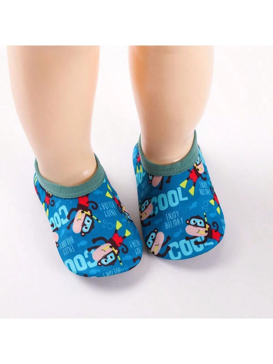 1pair Baby Girls' & Boys' Cartoon Pattern Anti-Slip Soft Sole Indoor Slipper Socks, Spring And Autumn