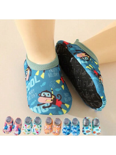 1pair Baby Girls' & Boys' Cartoon Pattern Anti-Slip Soft Sole Indoor Slipper Socks, Spring And Autumn