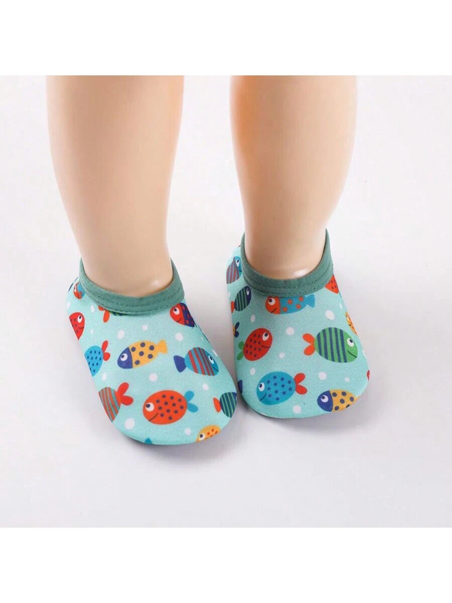 1pair Baby Girls' & Boys' Cartoon Pattern Anti-Slip Soft Sole Indoor Slipper Socks, Spring And Autumn