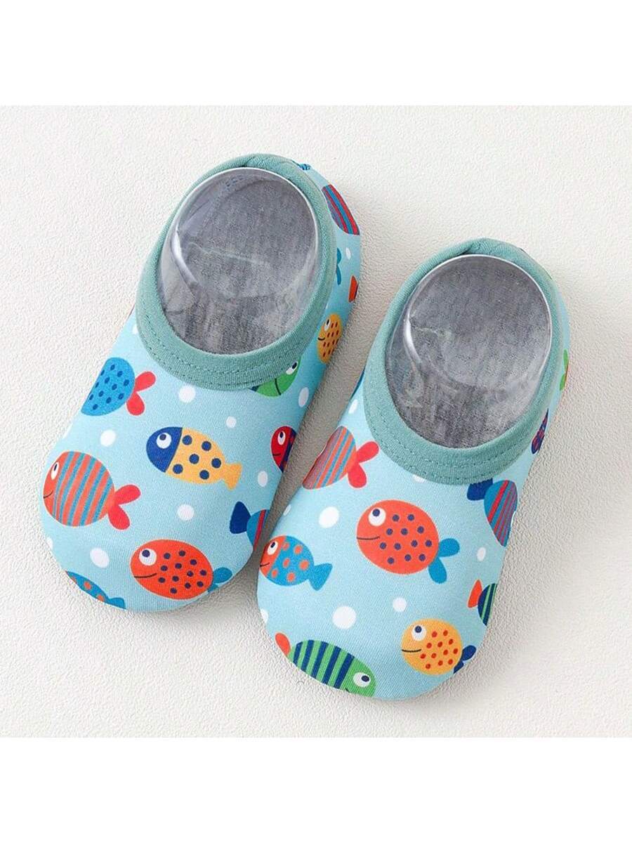 1pair Baby Girls' & Boys' Cartoon Pattern Anti-Slip Soft Sole Indoor Slipper Socks, Spring And Autumn