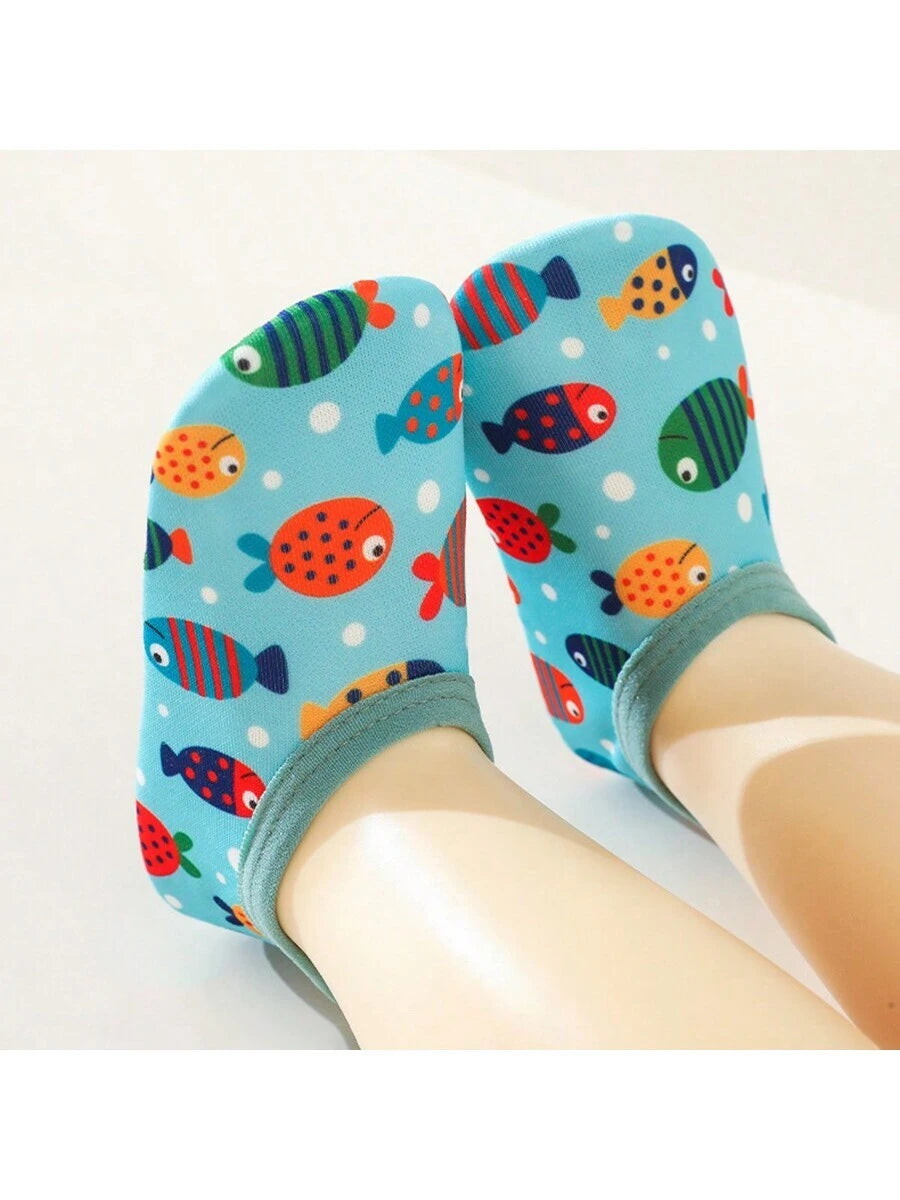 1pair Baby Girls' & Boys' Cartoon Pattern Anti-Slip Soft Sole Indoor Slipper Socks, Spring And Autumn