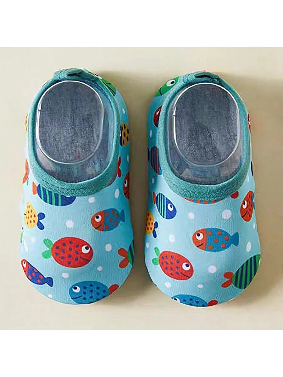 1pair Baby Girls' & Boys' Cartoon Pattern Anti-Slip Soft Sole Indoor Slipper Socks, Spring And Autumn