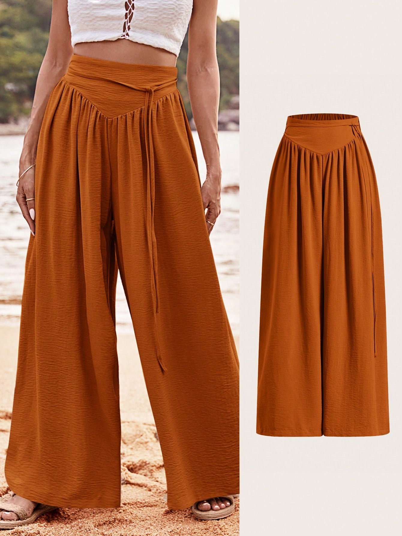 VCAY Vacation Women Plain Belted Casual Pants