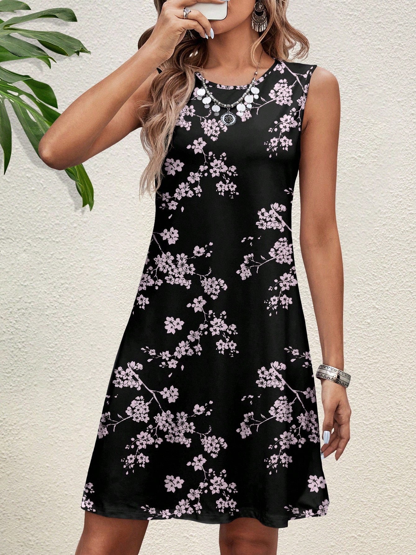 EMERY ROSE Summer Floral Printed Sleeveless Jumpsuit Dress For Women