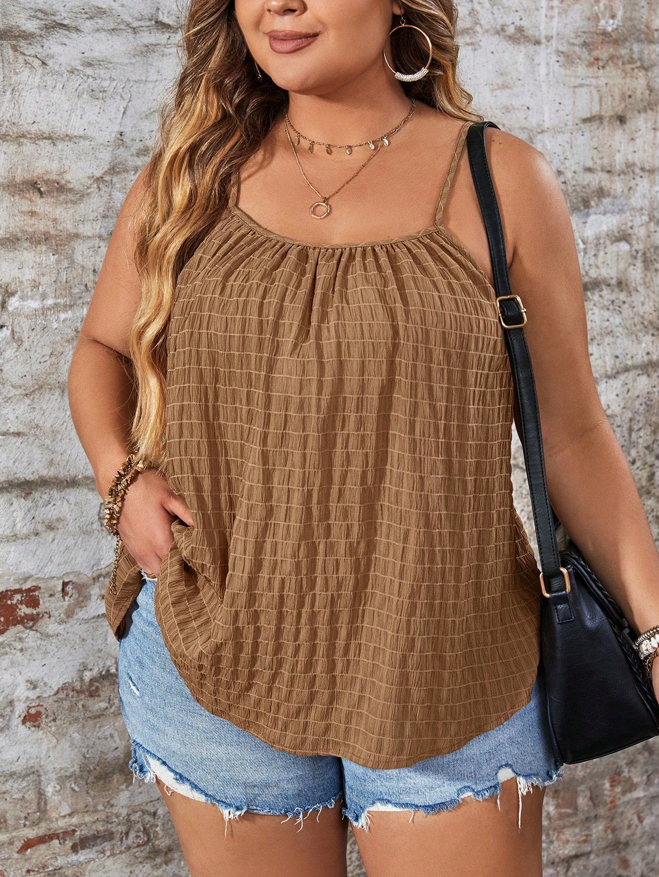 LUNE Plus Size Crew Neck Camisole, Summer Daily Solid Color