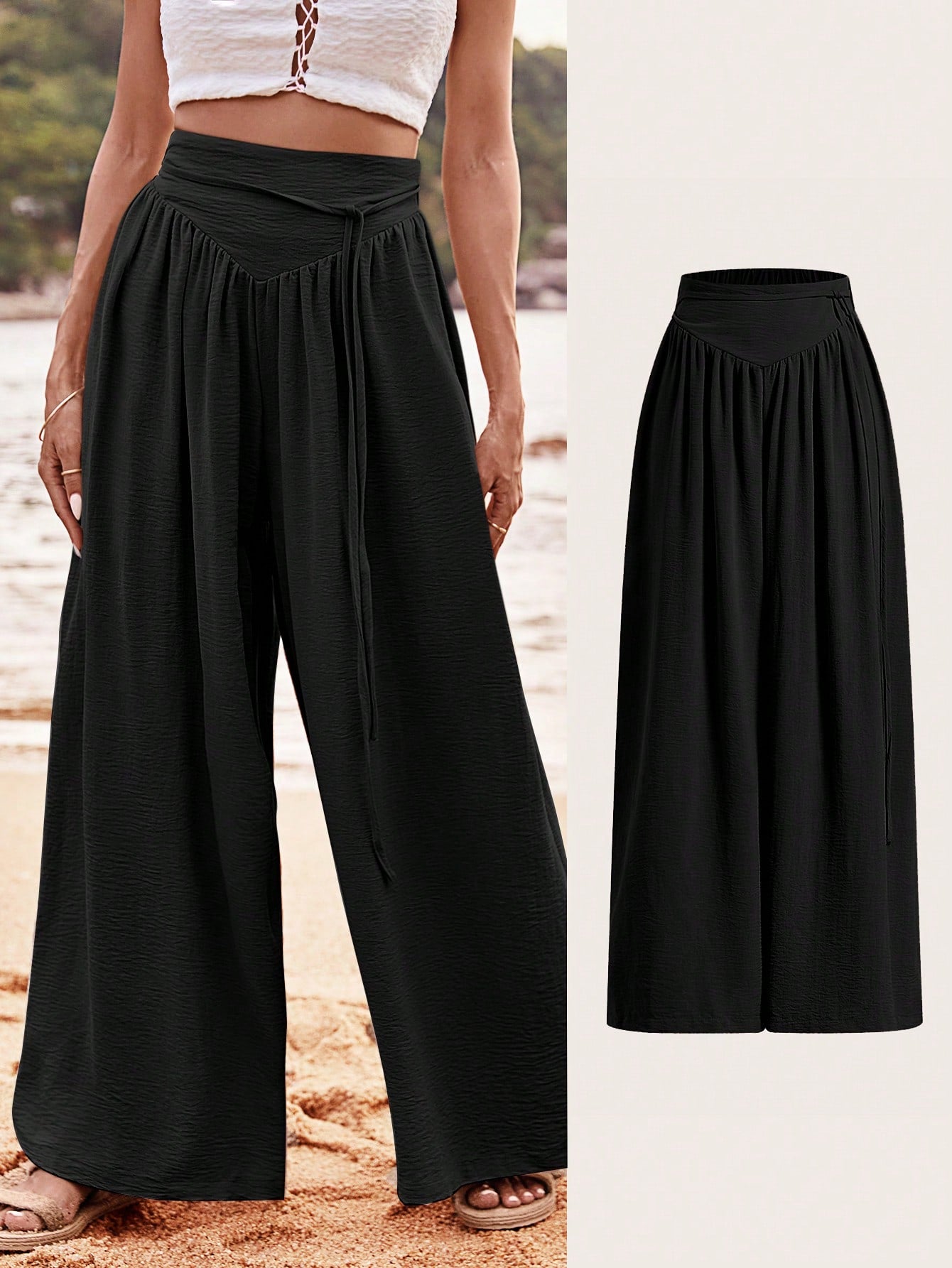 VCAY Vacation Women Plain Belted Casual Pants