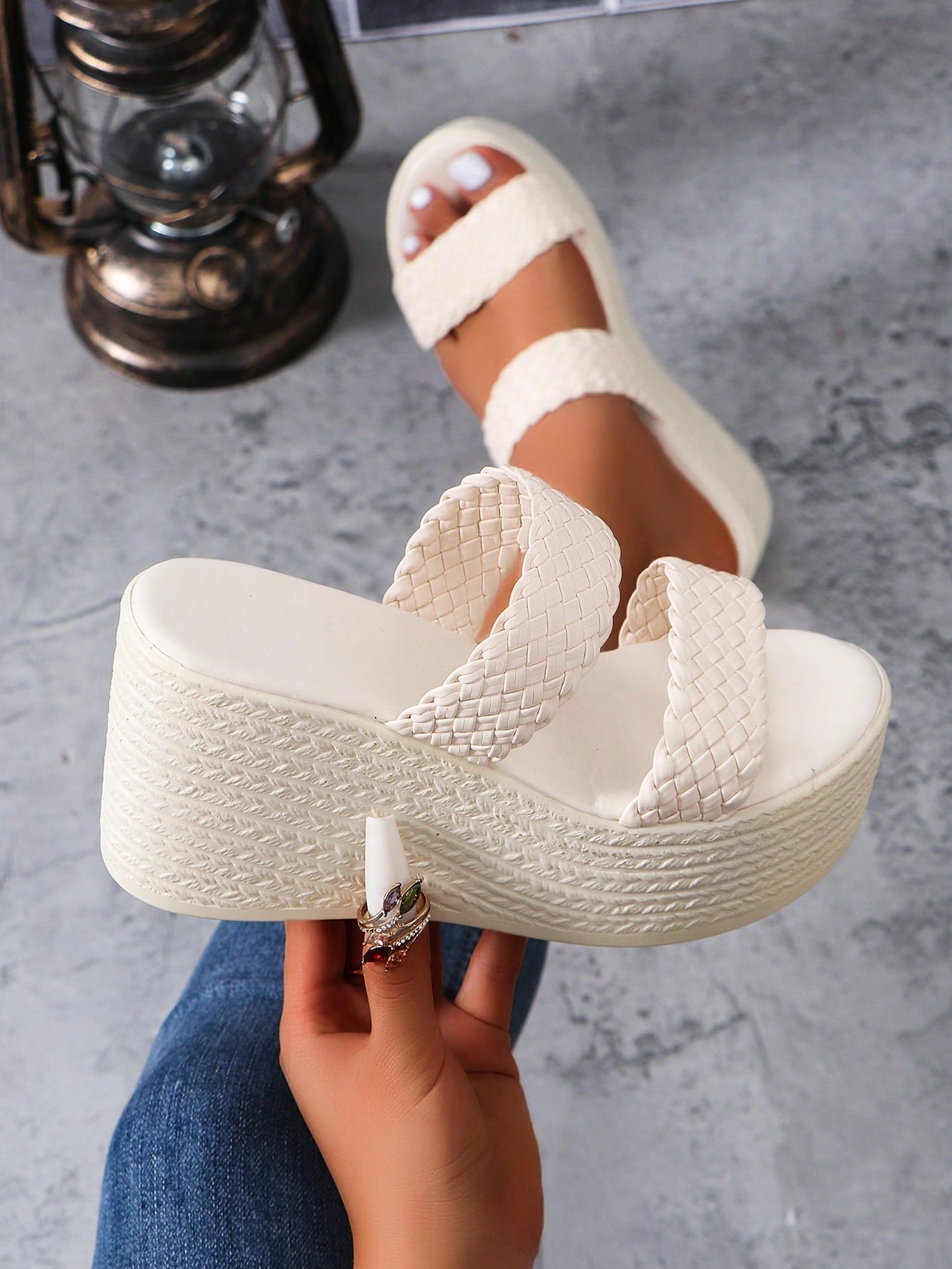 Women High Waterproof Vintage  Rope Fisherman Wedge Heel Thick Sole Sandals