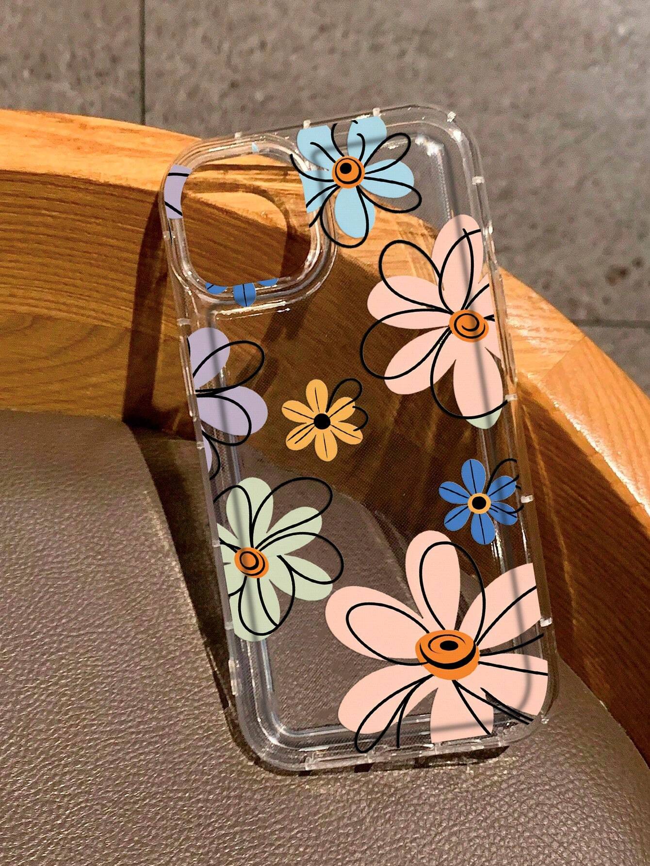 1pc Transparent Protective Case With Big Hole And Flower Pattern, Anti-Shock Airbag And Print Design Compatible With IPhone And Samsung Galaxy Models.