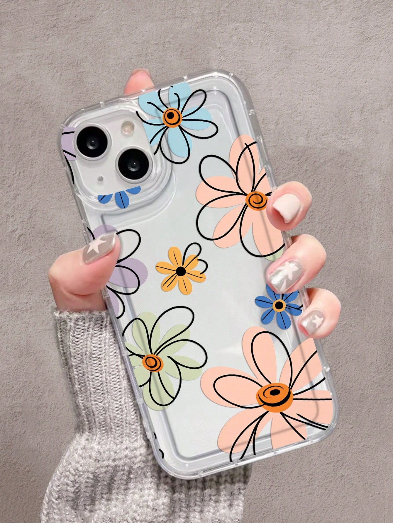 1pc Transparent Protective Case With Flower Pattern & Shock Absorbing Cushion For IPhone 11/12/13/14/15/15Pro/15Plus/15ProMax/7Plus/8Plus/X/XS Max/XR/11Pro/12Pro/13Pro/14Pro/12Mini/13Mini/11ProMax/12ProMax/13ProMax/14ProMax/14Plus/6/6S/6Plus/7/8/SE & Gal