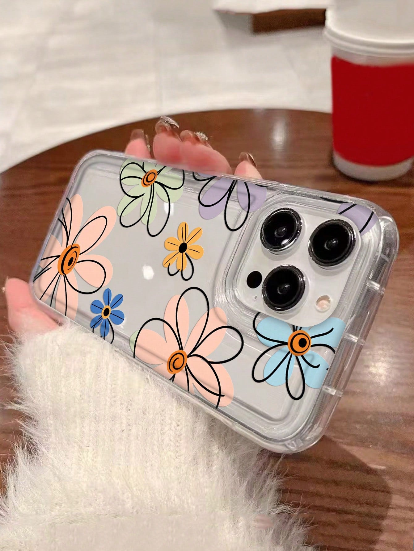 1pc Transparent Protective Case With Flower Pattern & Shock Absorbing Cushion For IPhone 11/12/13/14/15/15Pro/15Plus/15ProMax/7Plus/8Plus/X/XS Max/XR/11Pro/12Pro/13Pro/14Pro/12Mini/13Mini/11ProMax/12ProMax/13ProMax/14ProMax/14Plus/6/6S/6Plus/7/8/SE & Gal