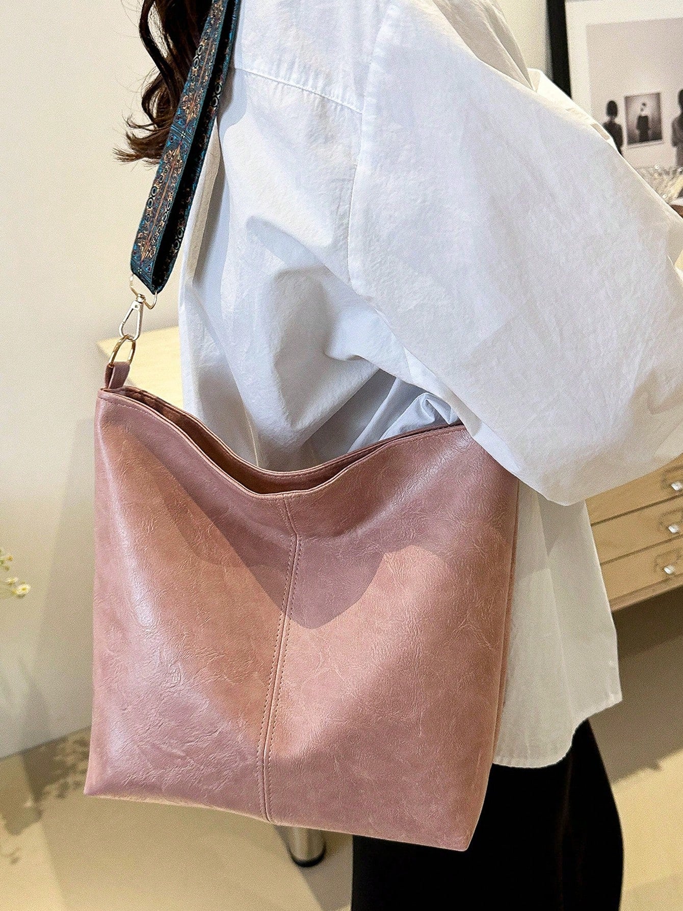 Simple Large Capacity Solid Color Tote Bag, Casual PU Leather Shoulder Bag, Women's Versatile Fashion Portable Handbag Purse For Commuting