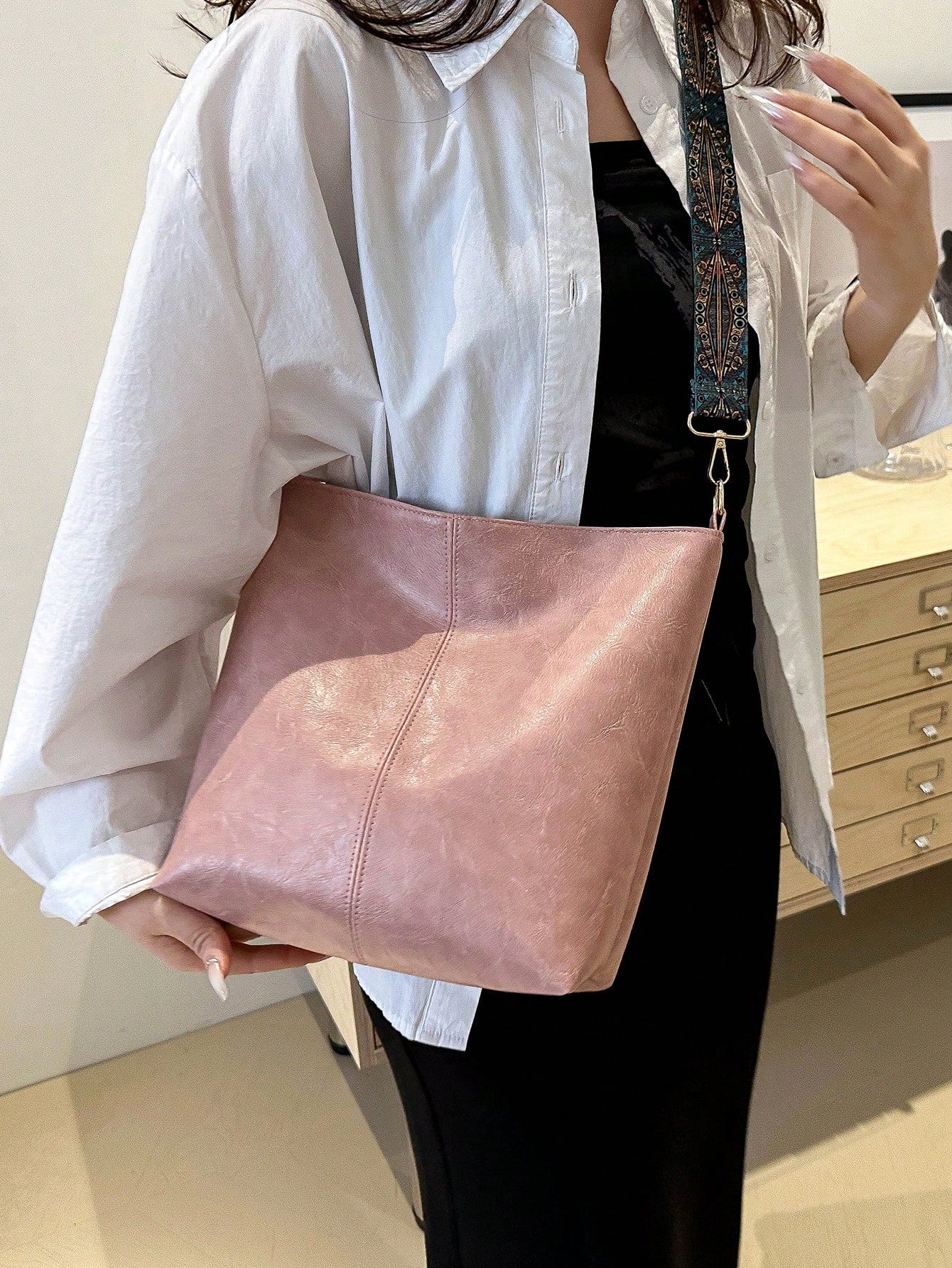 Simple Large Capacity Solid Color Tote Bag, Casual PU Leather Shoulder Bag, Women's Versatile Fashion Portable Handbag Purse For Commuting