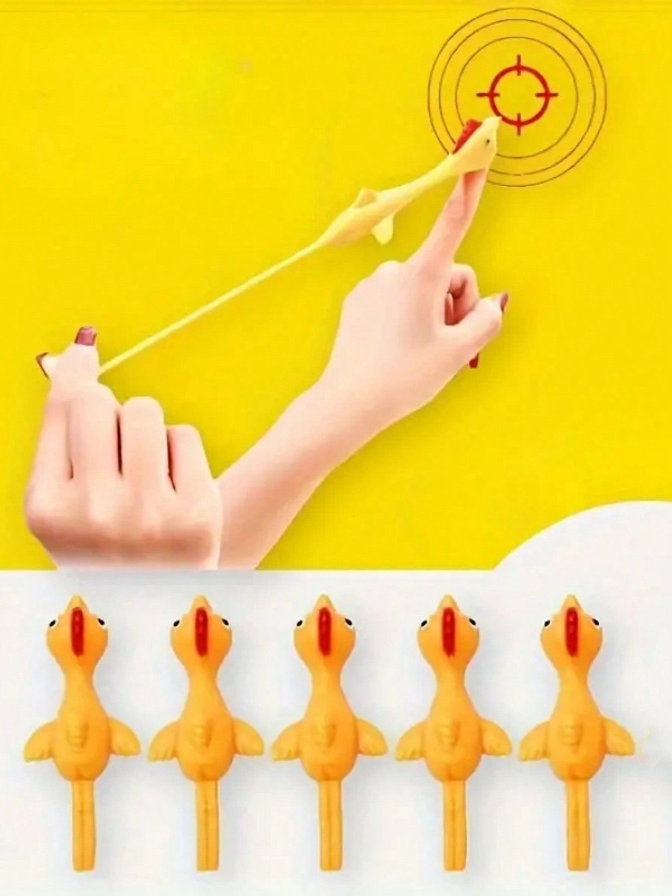 5pcs Finger Flicking Turkey Prank Toy, Elastic Rubber Chicken For Stretching And Flinging, Sticky Leap Frog Chick Toy