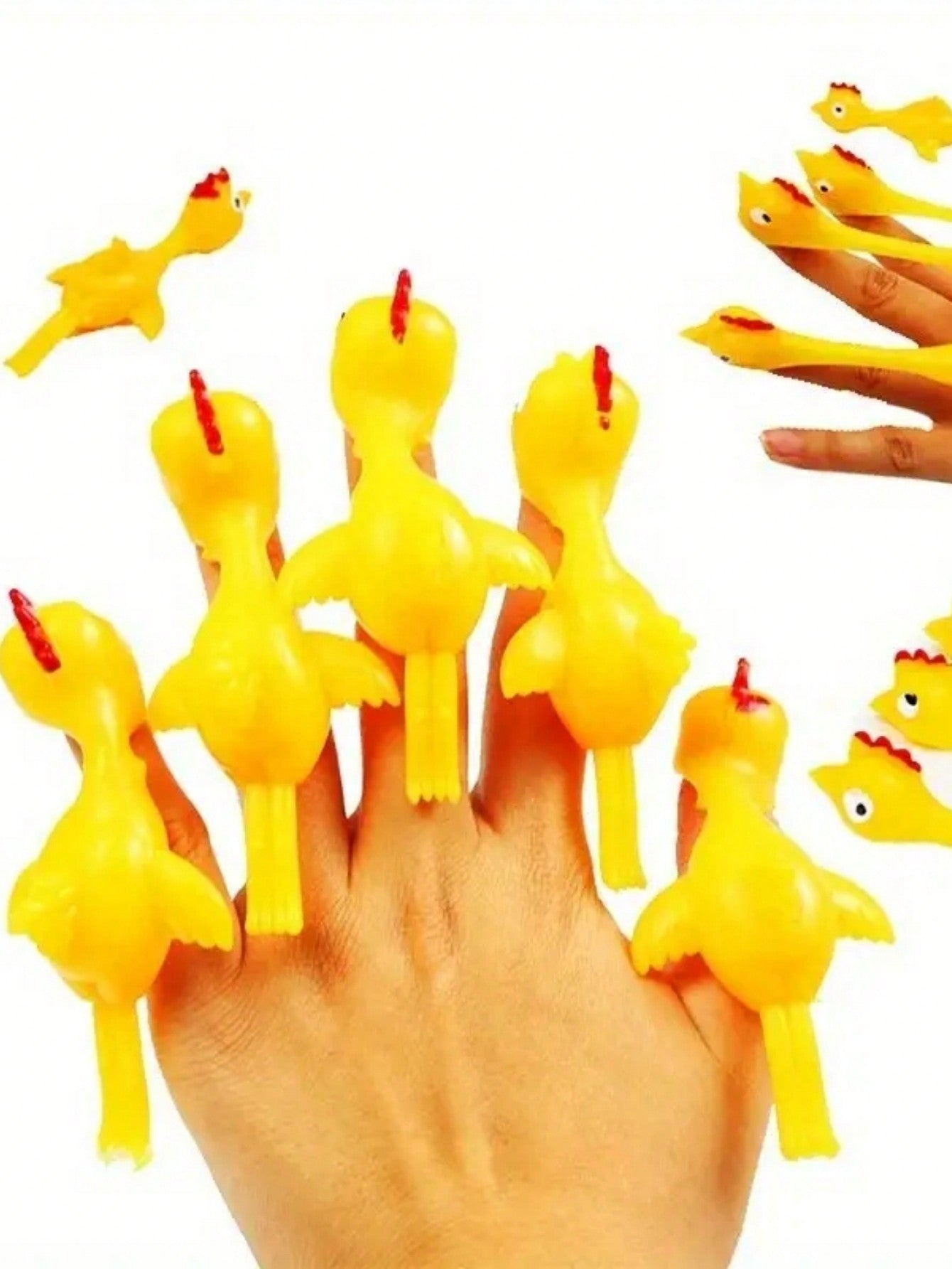 5pcs Finger Flicking Turkey Prank Toy, Elastic Rubber Chicken For Stretching And Flinging, Sticky Leap Frog Chick Toy