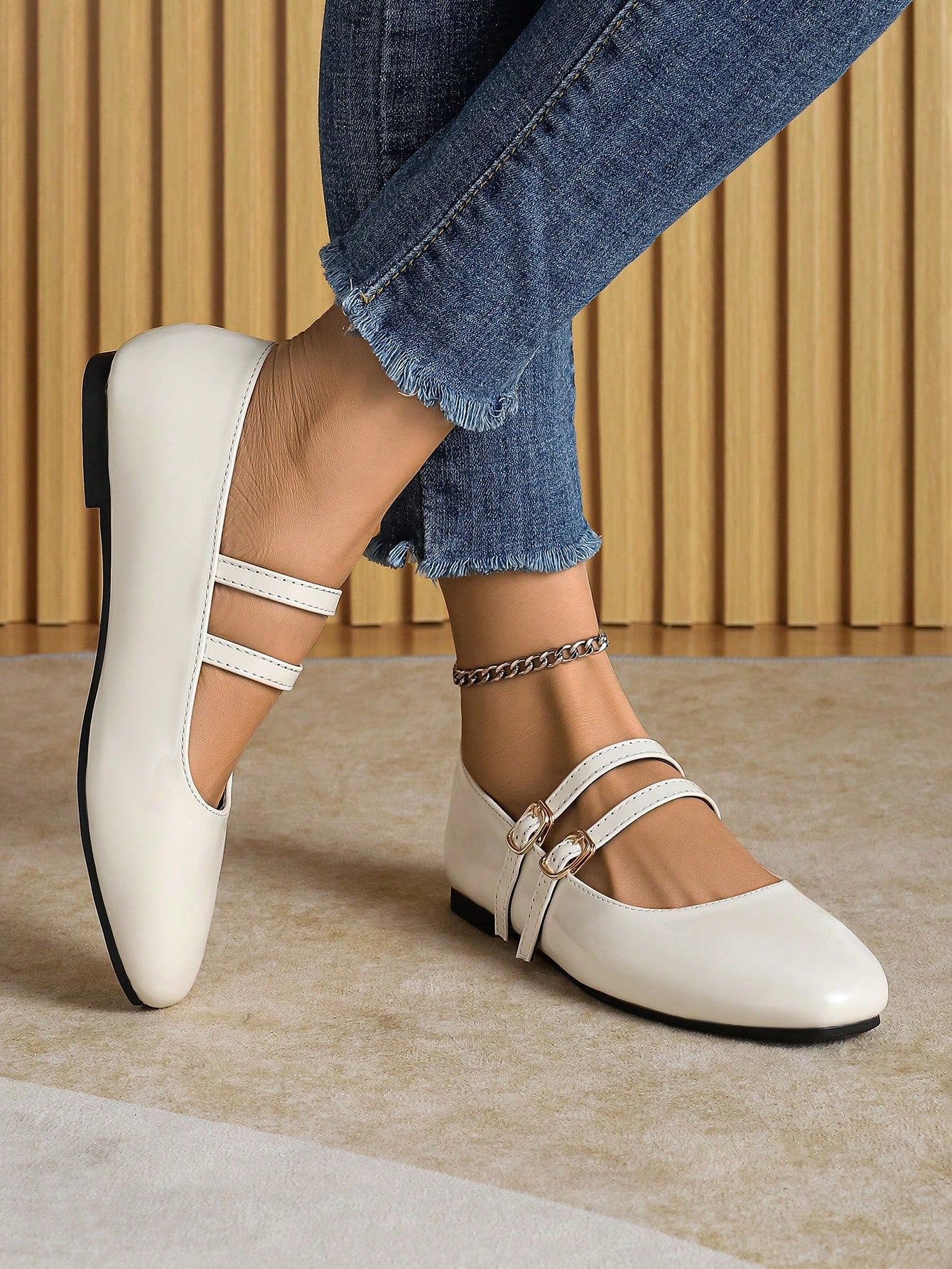 Women Flat Shoes With Red Buckle, Fashionable And Elegant Ladies Casual Shoes For Dating And Daily Wear