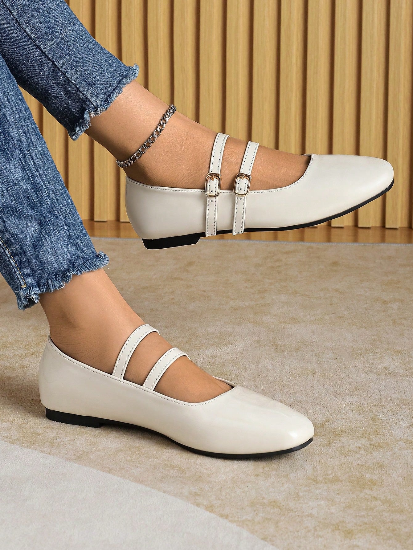 Women Flat Shoes With Red Buckle, Fashionable And Elegant Ladies Casual Shoes For Dating And Daily Wear