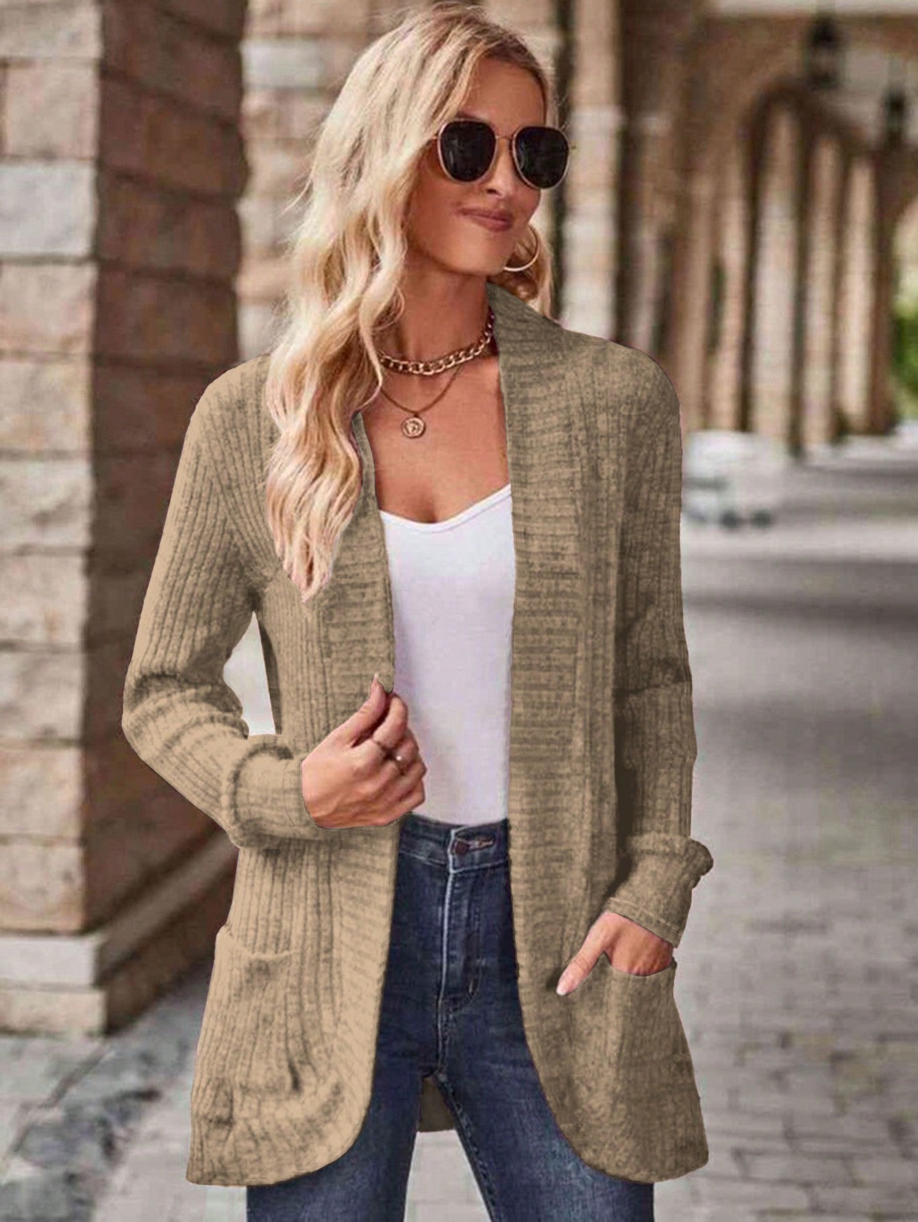 Essnce Women Spring And Autumn Long Sleeve Pit Stripe Open Front Casual Regular Jacket