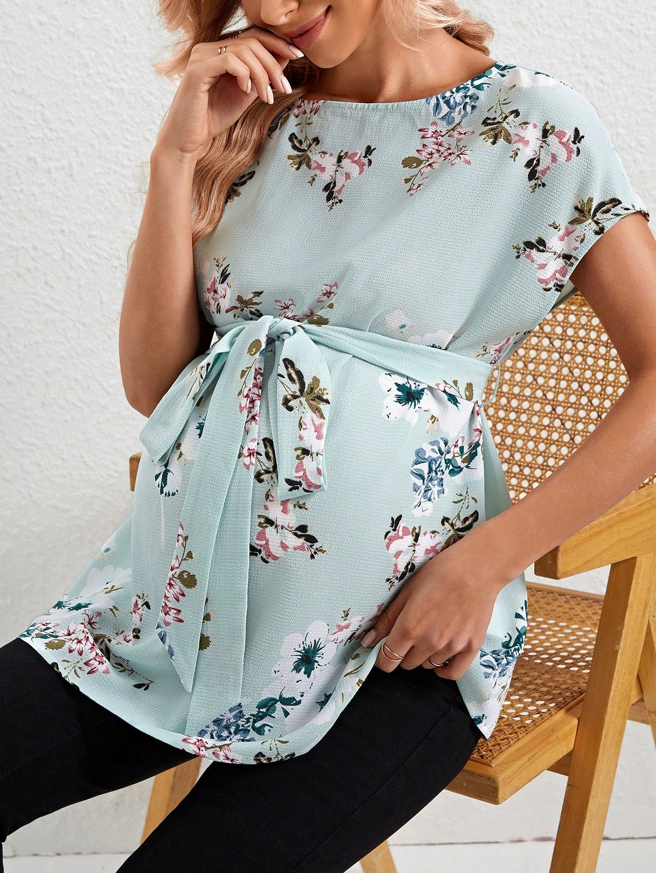 SHEIN Maternity Casual Short Sleeve Round Neck Blouse