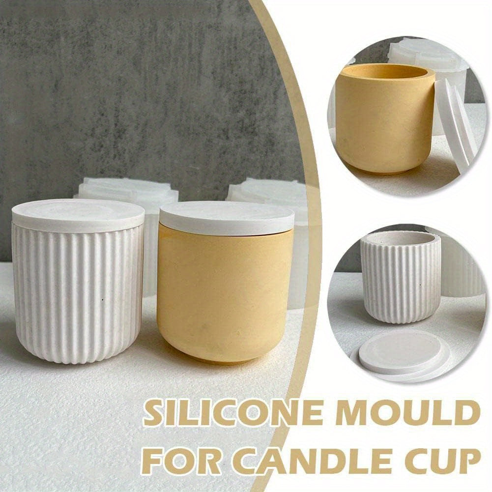 Candle Cup Silicone Mold, Storage Box with Lid Candle Jar Mold Set, Silicone Candle Container Pot Mold, Concrete Round Bar with Lid Bottle Making Mold, Storage Candle Holder for DIY Scented Candles