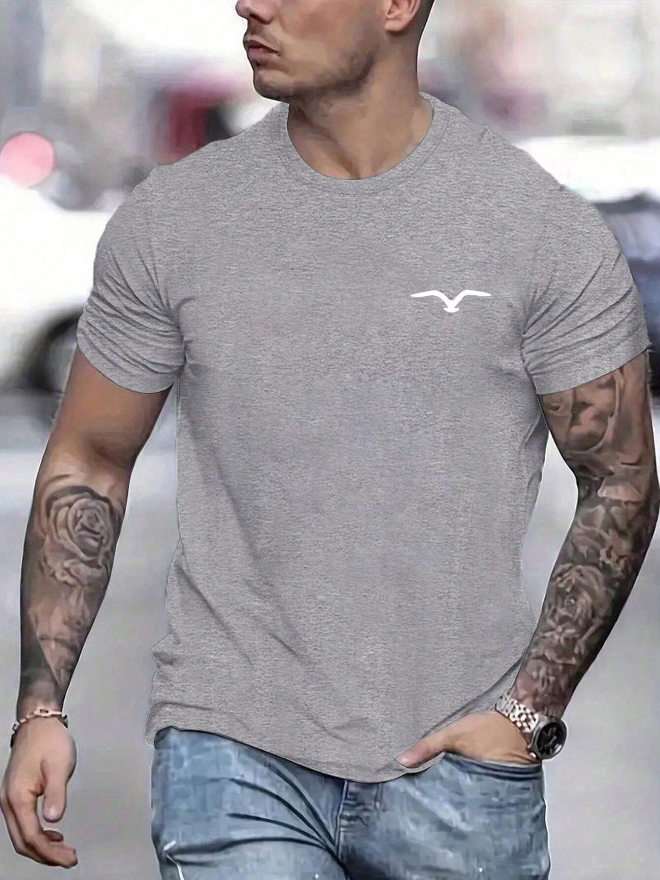 Men's Casual Bird Printed Round Neck T-Shirt, Summer