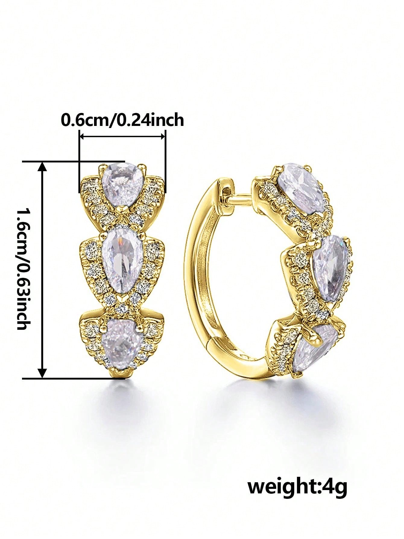 1 Pair Fashion Cubic Zirconia Hoop Earrings For Women For Wedding Anniversary Engagement Party Jewelry Valentine's Day Gift