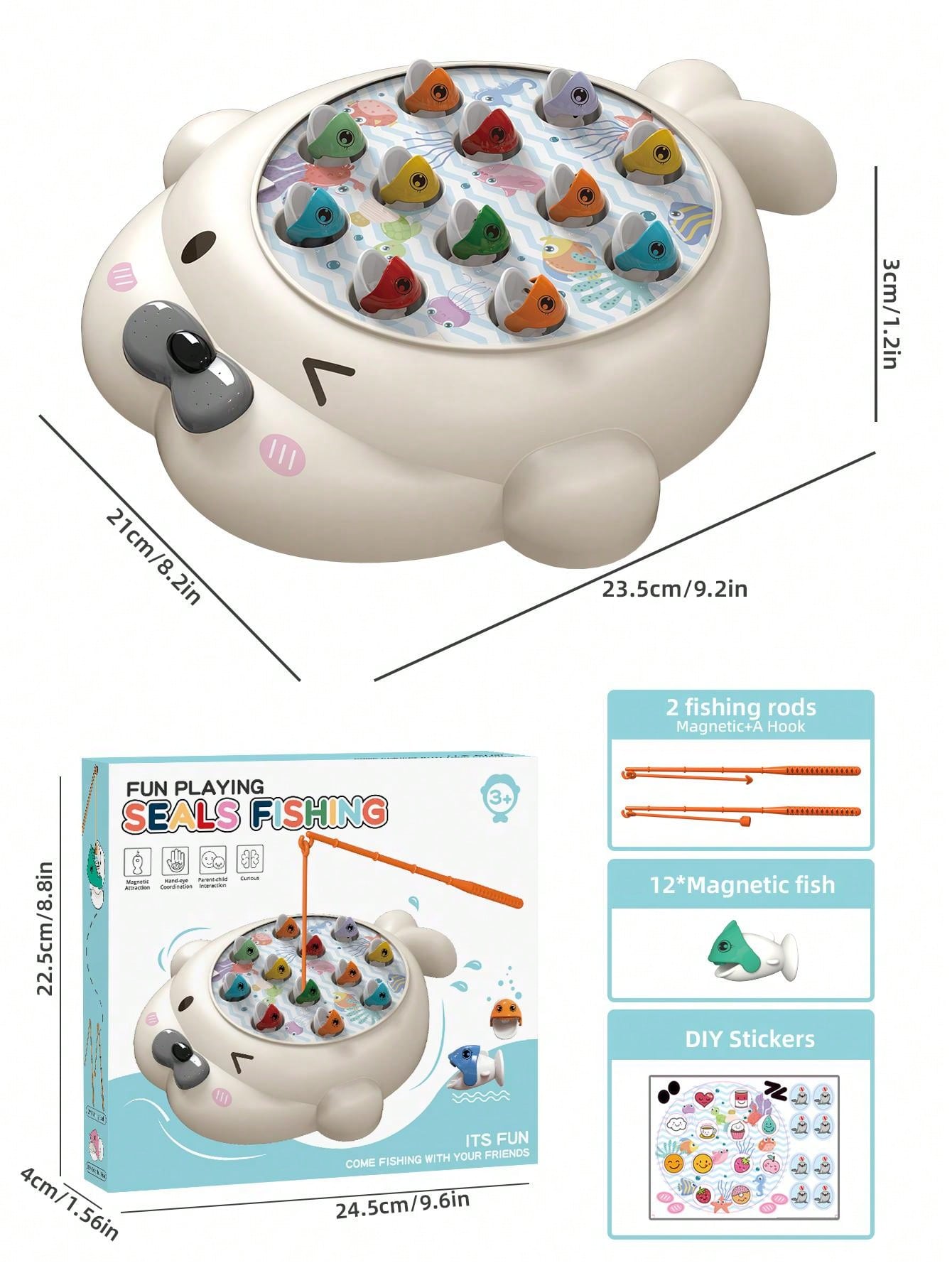 Cartoon Fishing Game Toy Without Battery, Seal/Dinosaur/Cat Design, Suitable For 2-Player Game. Suitable For 3-6 Years Old Boys And Girls.