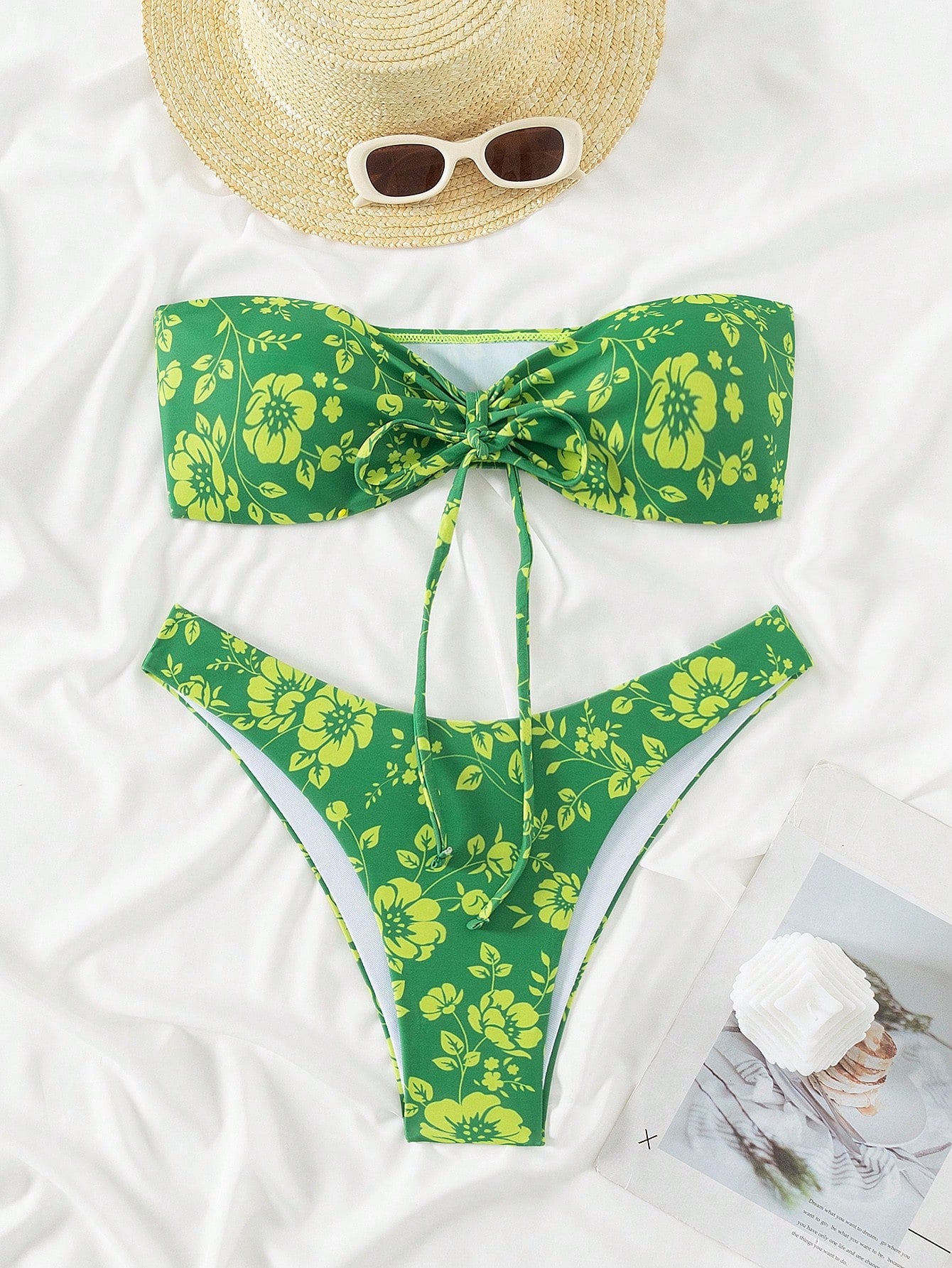 Swim Summer Beach Floral Bandeau High Cut Bikini Set