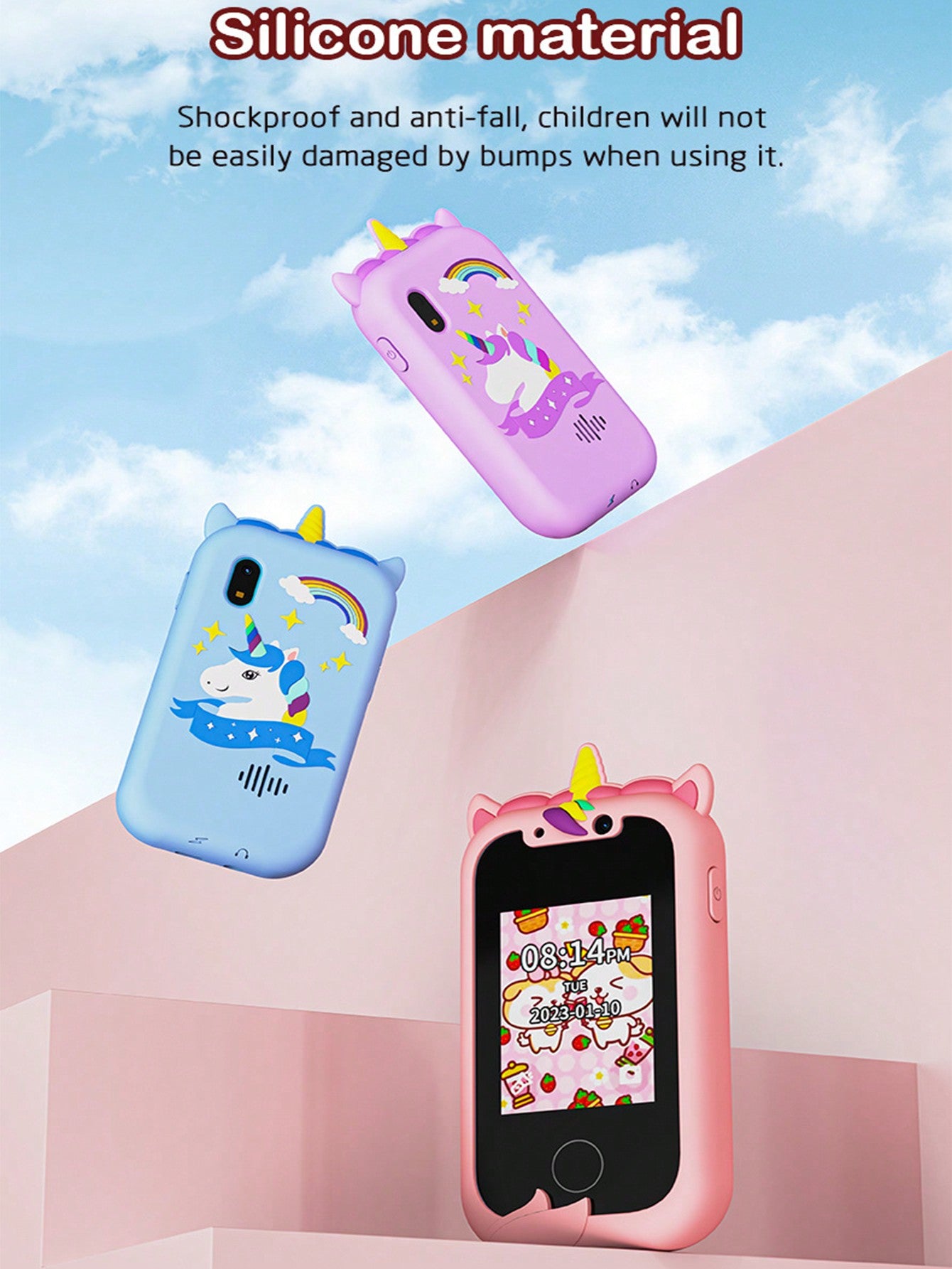 Christmas Decoration Kids Smart Phone For Girls Unicorns Gifts For Girls Toys 8-10 Years Old Phone Touchscreen Learning Toy Christmas Birthday Gifts For 3 4 5 6 7 8 9 Year Old Girls With 512MB SD Card