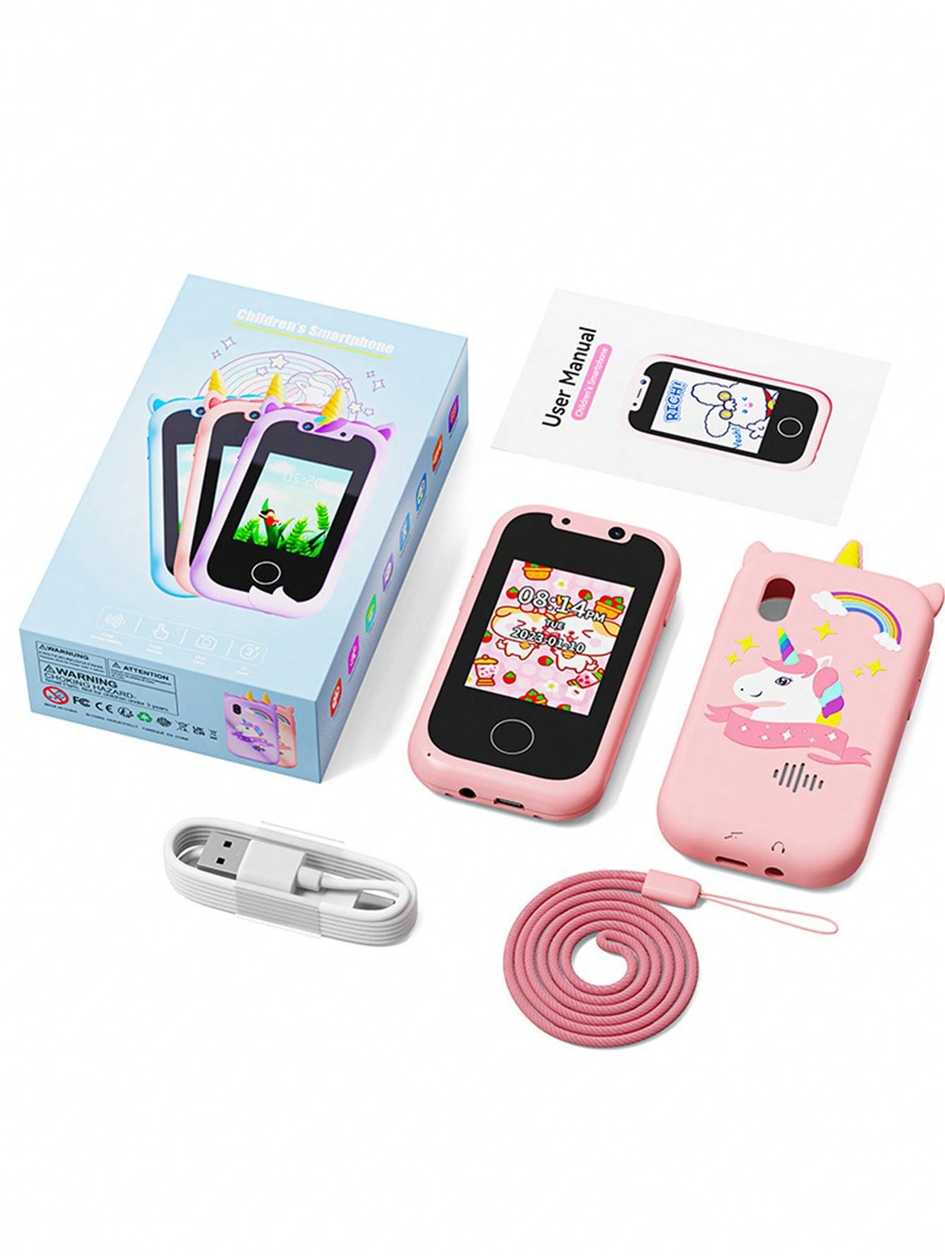 Christmas Decoration Kids Smart Phone For Girls Unicorns Gifts For Girls Toys 8-10 Years Old Phone Touchscreen Learning Toy Christmas Birthday Gifts For 3 4 5 6 7 8 9 Year Old Girls With 512MB SD Card