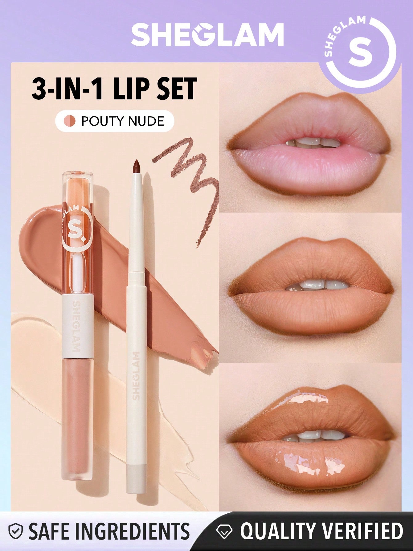 SHEGLAM Soft 90's Glam Lip Liner And Lip Duo Set-Moody Taupe Lip Set 3-In-1 Lip Makeup Plumping Lip Gloss Moisturizing Plant Extracts Long Lasting Liquid Lipstick Lip Makeup Black Friday Winter Brown Liquid Lipstick Xmas Christmas Gift Winter Y2K Pink