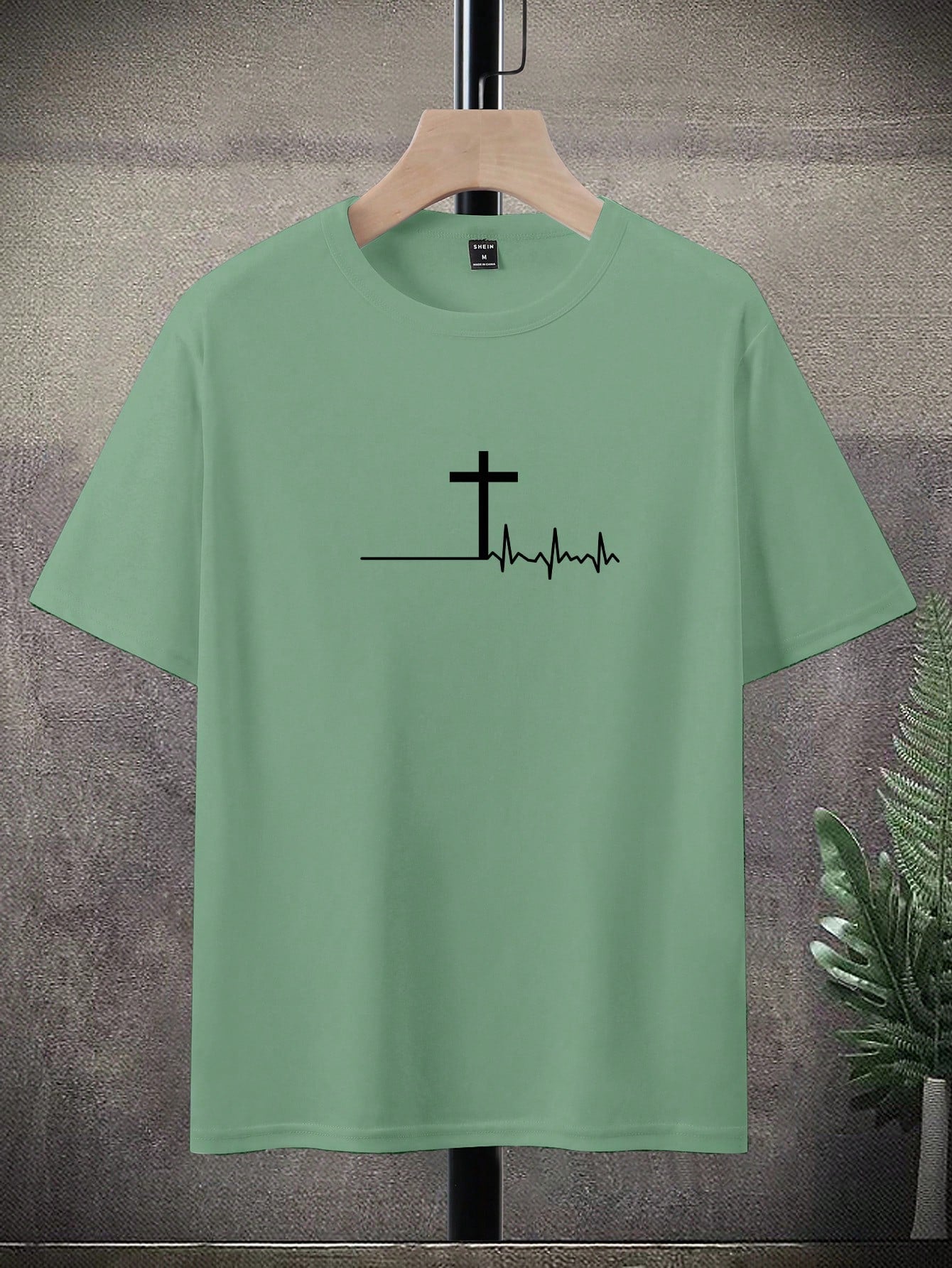 Manfinity Homme Men Summer Casual Short Sleeve T-Shirt With ECG And Cross Print