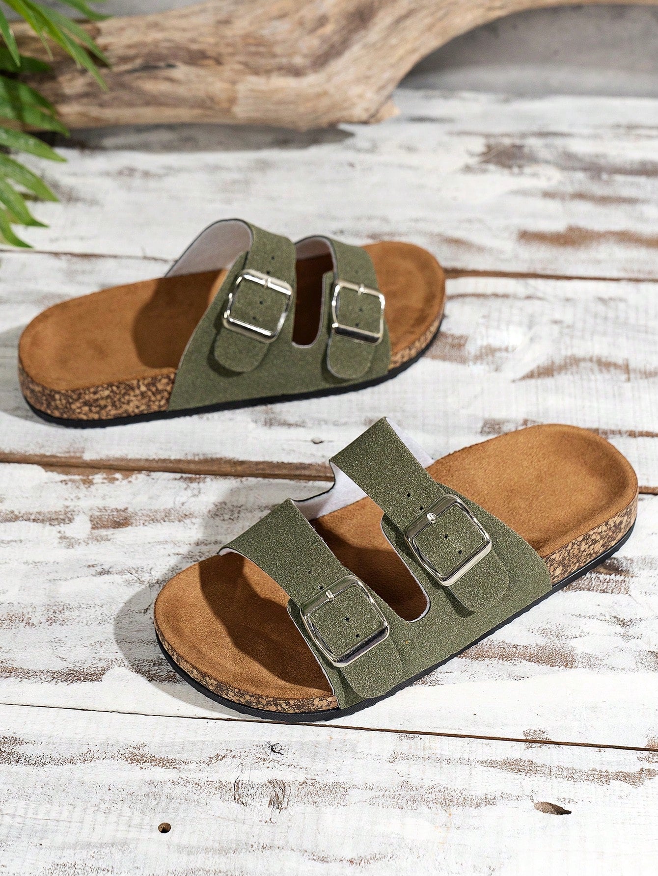 Trendy And Fashionable Buckle Flat Cork Slippers With Vacation Vibes For Men And Women, One-Button Outdoor Casual Sandals For Summer Beach