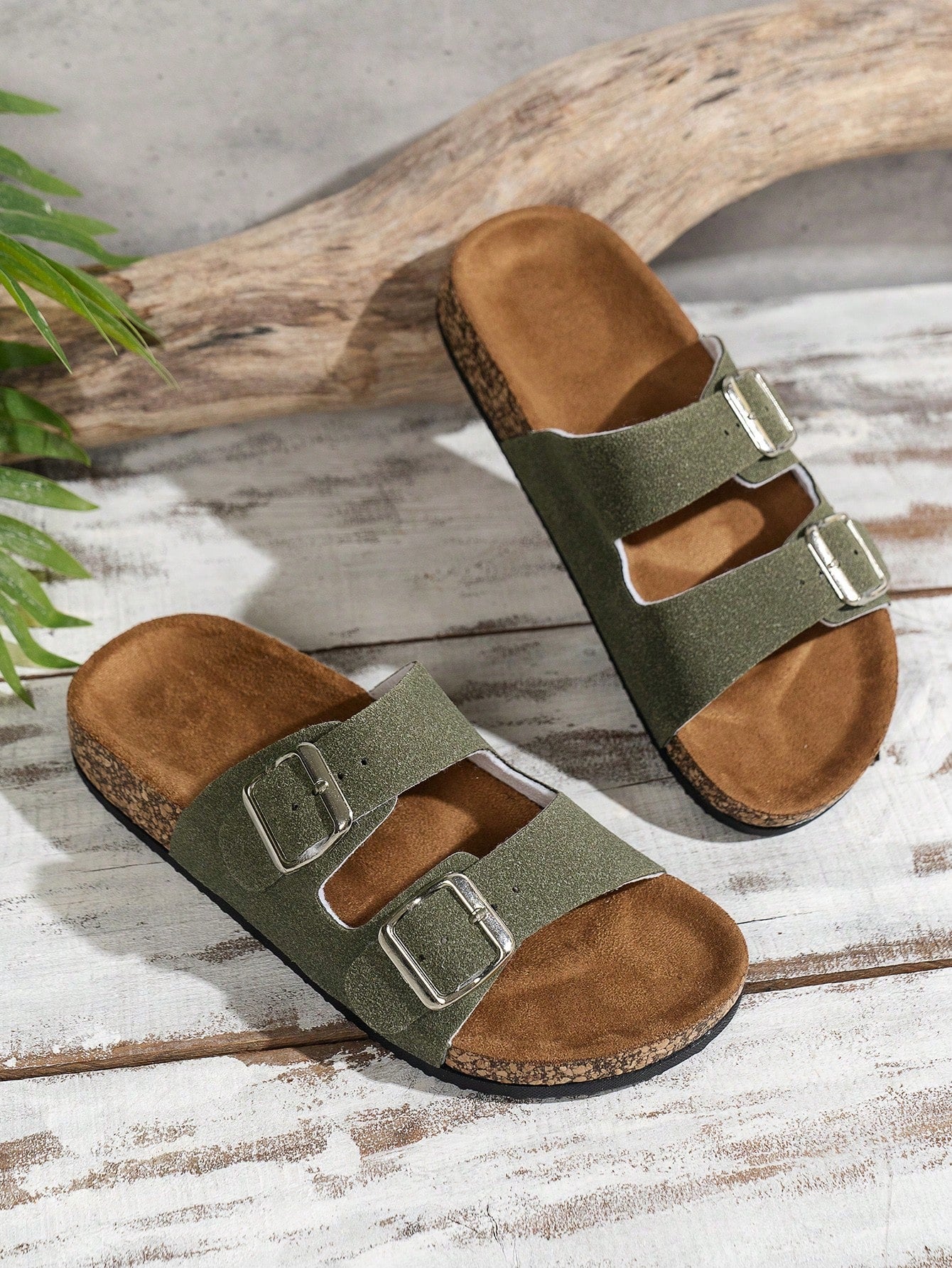 Trendy And Fashionable Buckle Flat Cork Slippers With Vacation Vibes For Men And Women, One-Button Outdoor Casual Sandals For Summer Beach