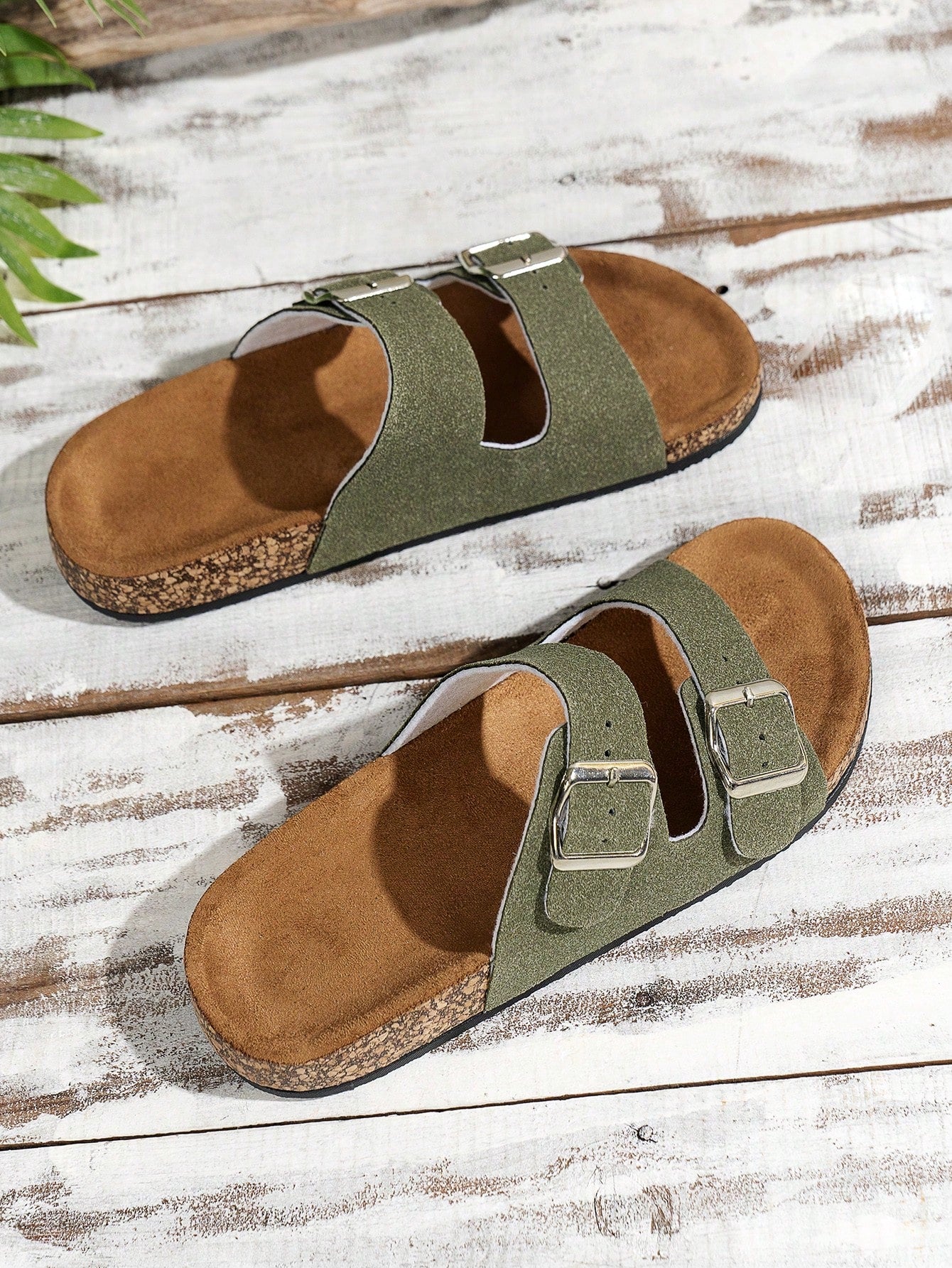 Trendy And Fashionable Buckle Flat Cork Slippers With Vacation Vibes For Men And Women, One-Button Outdoor Casual Sandals For Summer Beach