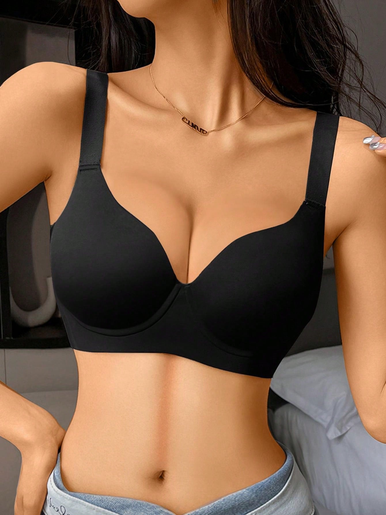 Women Simple Solid Color Underwear, Thin, Wire-Free, Comfortable Bra That Gathers And Lifts, Prevents Sagging, Full Coverage, Seamless Bra, Lingerie