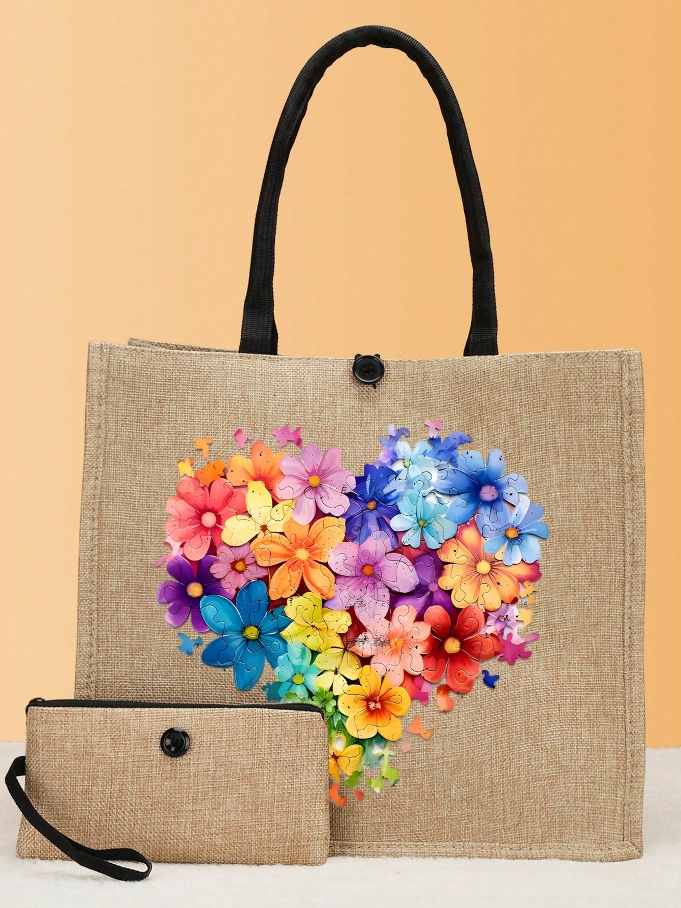 2PCS Rare Love Print Design Pattern, Large -Capacity Linen Two -Piece Combination, Personalized Gifts Of The Wedding Anniversary And The Birthday Of Friends, Ladies' Fashion Canvas Handbags Are Very Suitable For Shopping, Suitable For Shopping Bags, Suit